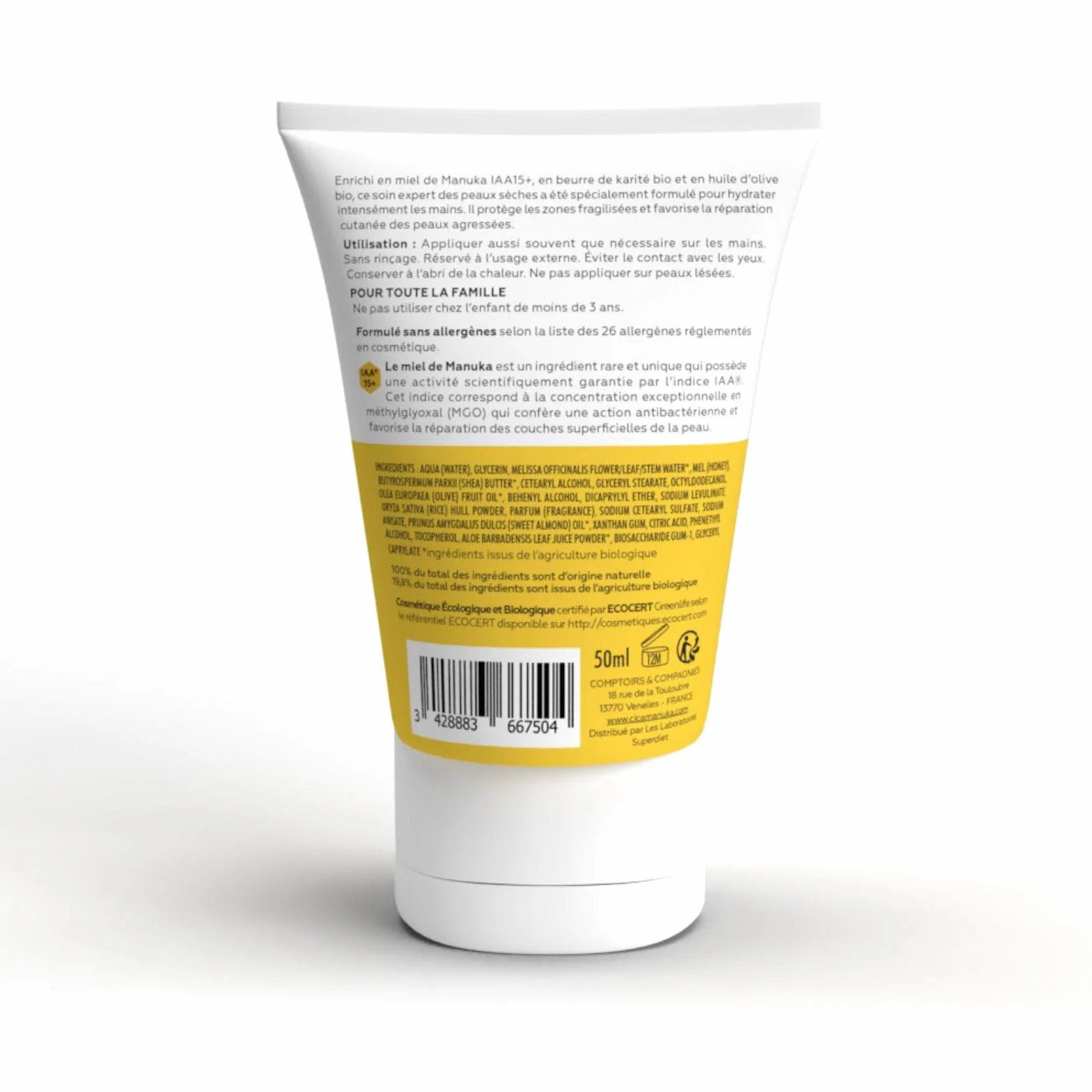 CICAMANUKA - Cura mani riparatore al miele di Manuka IAA15+ - Nutre e idrate - Certificato Bio - 50ml