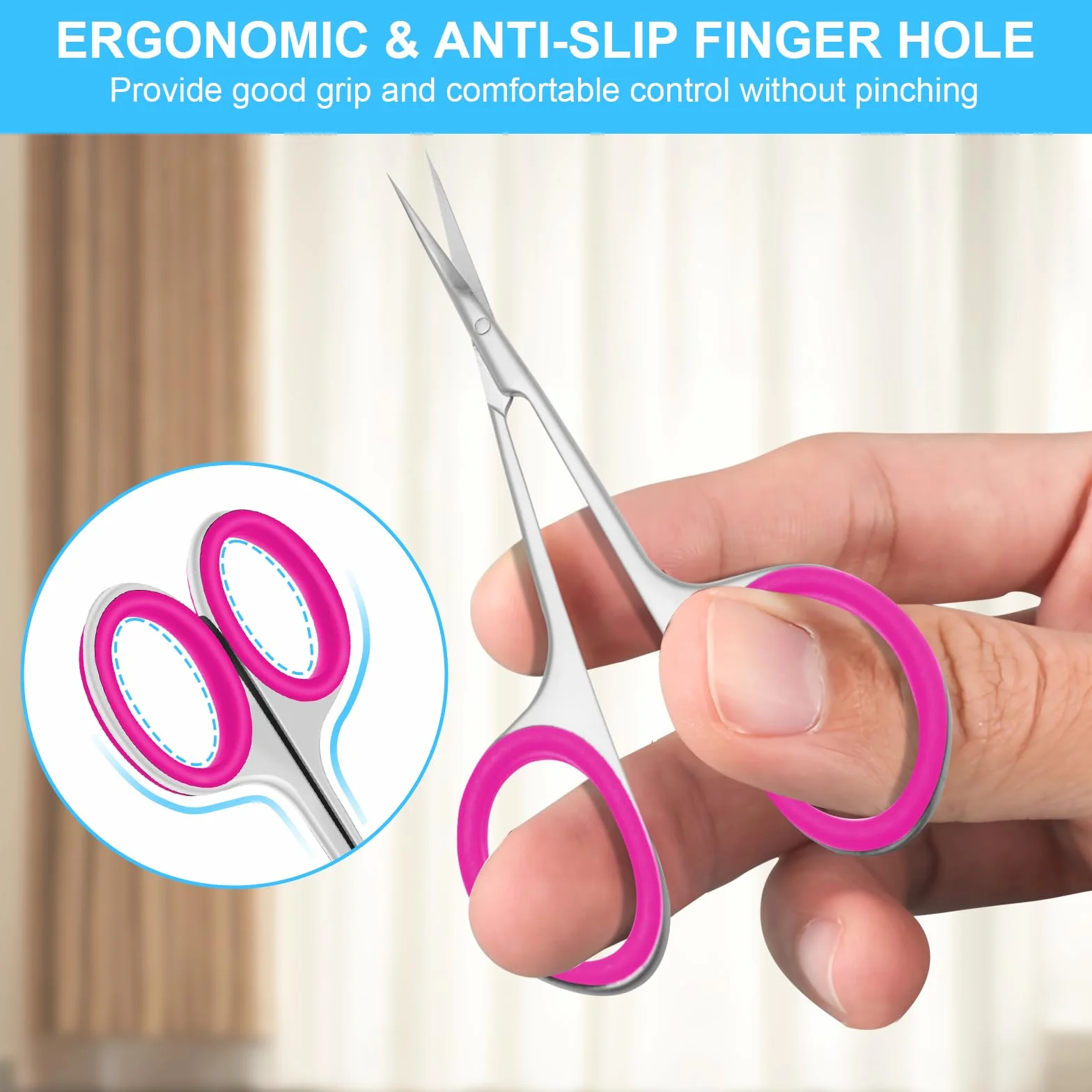 Forbicine per Cuticole Professionale in Acciaio Inossidabile 420 Punta Curva Rosa