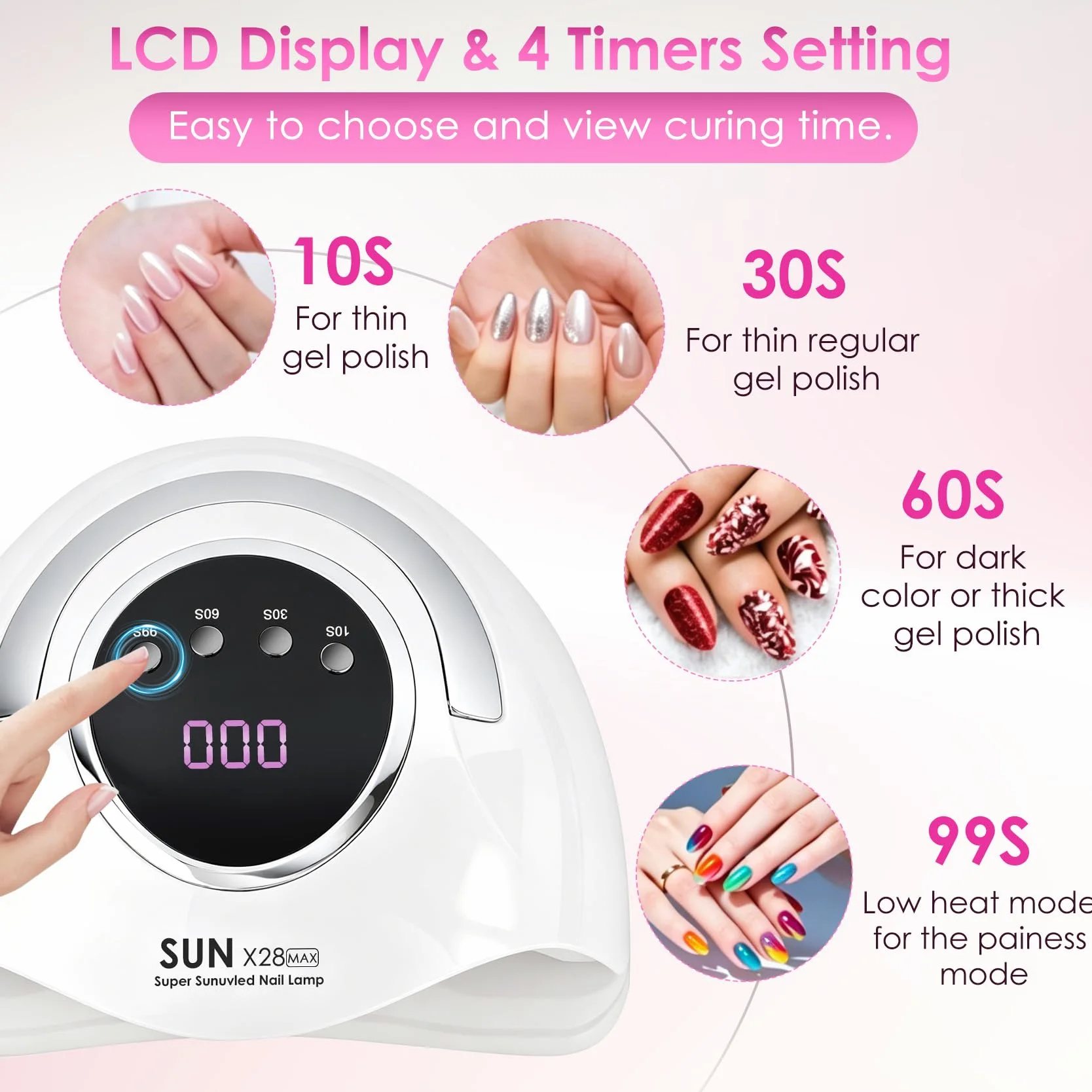380W Lampada UV LED Unghie, 90 LED Integrati, 4 Timer, Display Digitale