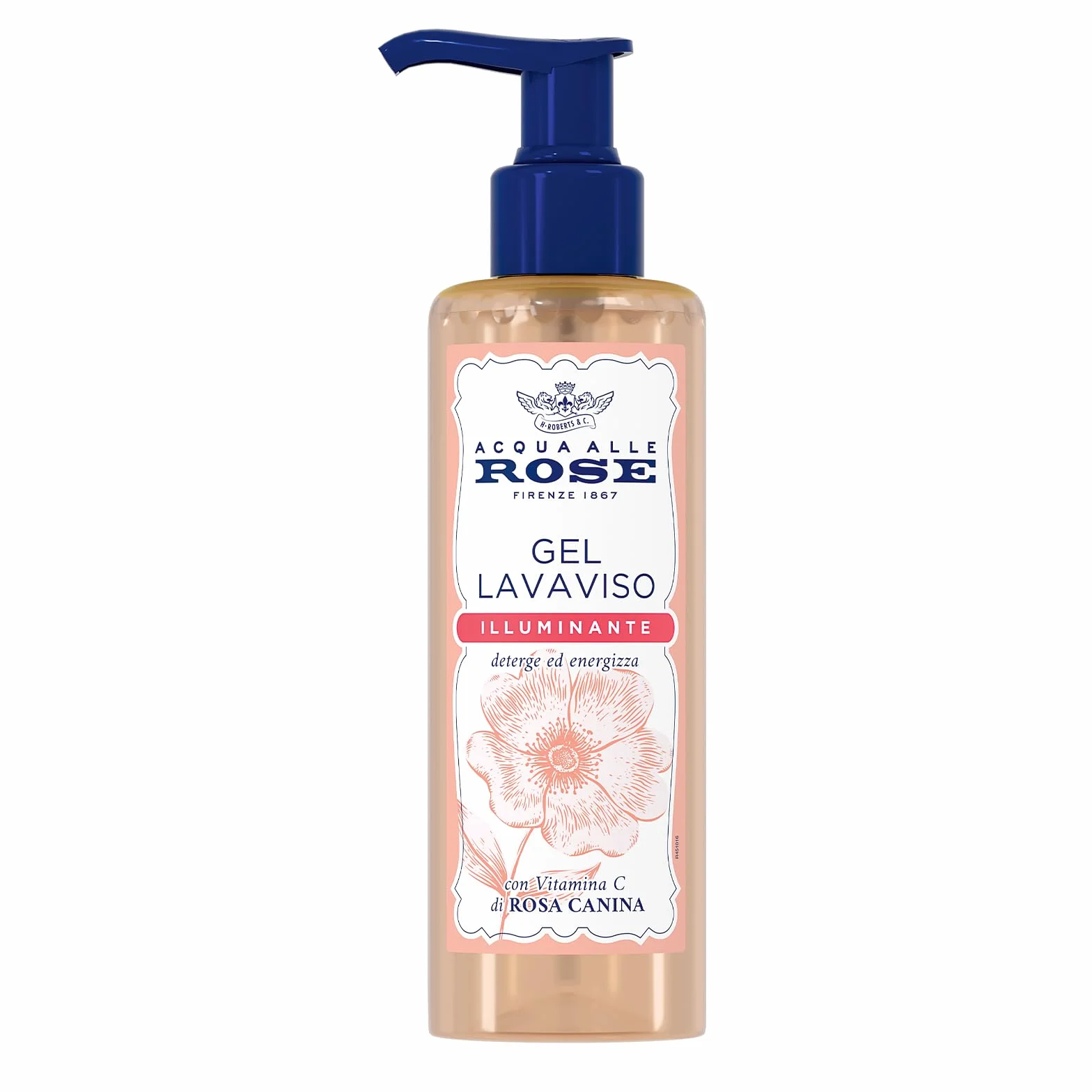 Acqua alle Rose, Gel Lavaviso Illuminante con Vitamina C, Detergente Viso Illuminante per Pelli Spente e Opache, Uso Quotidiano, 200 ml