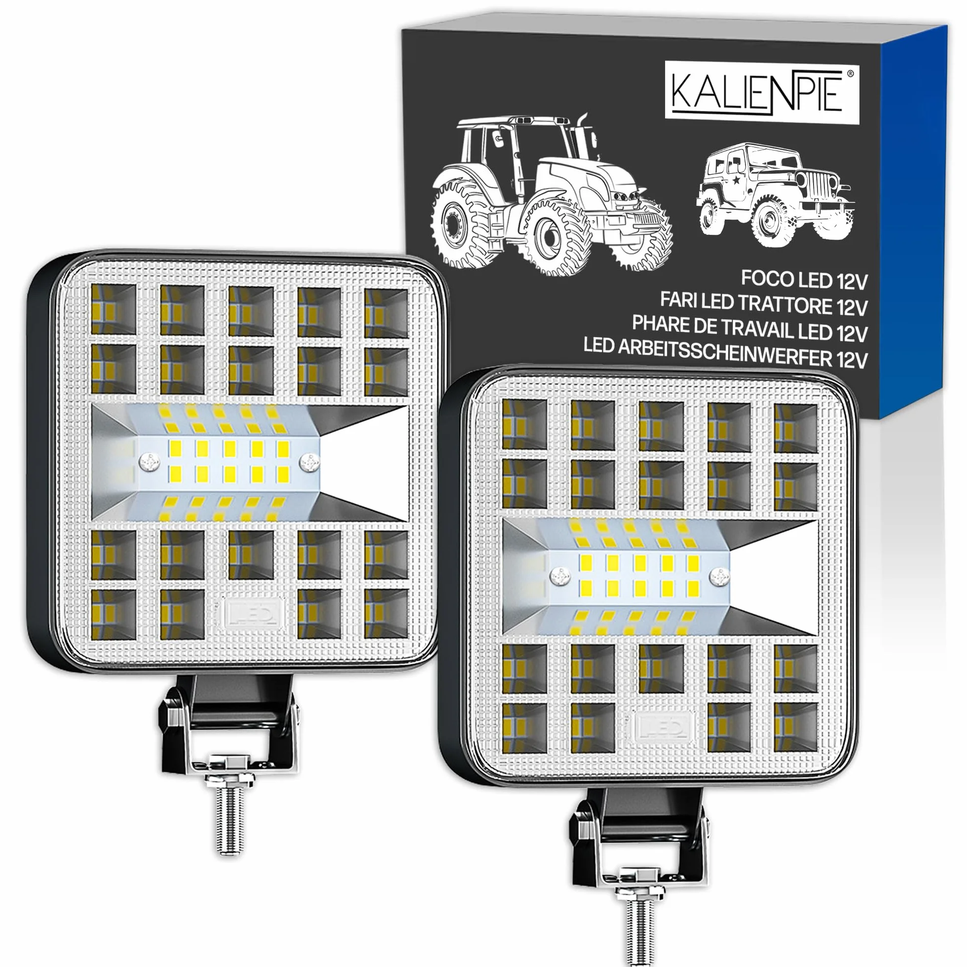 Fari LED Trattore 12V 2 Pezzi Alluminio ABS 29 LED 6500K 8.4cm IP65