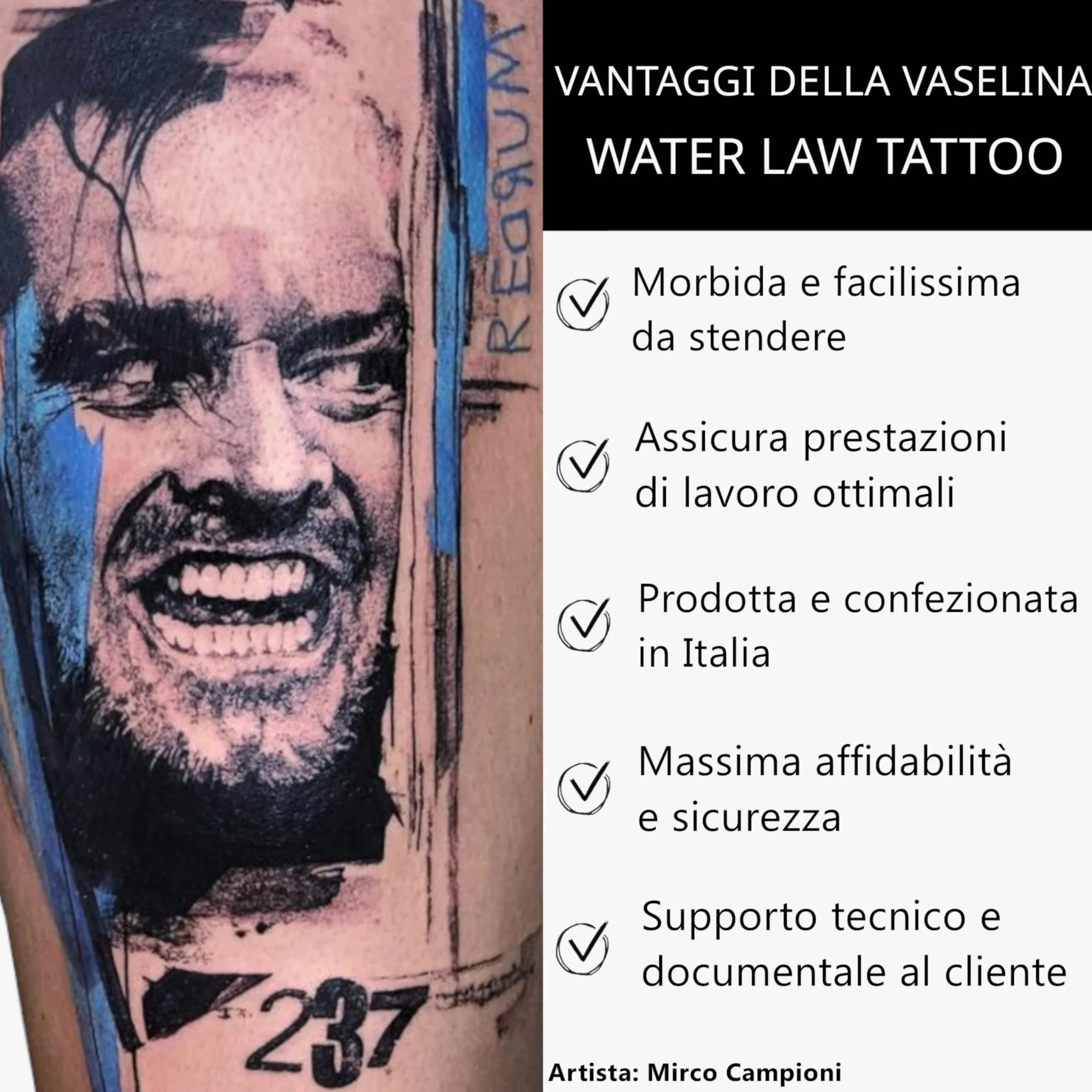 Water Law Tattoo Vaselina Bianca 200ml, Vaselina Pura Altamente Raffinata, Vaselina Tattoo Professionale, Emolliente, Lubrificante, Protettiva, Senza Profumi o Coloranti, Made in Italy