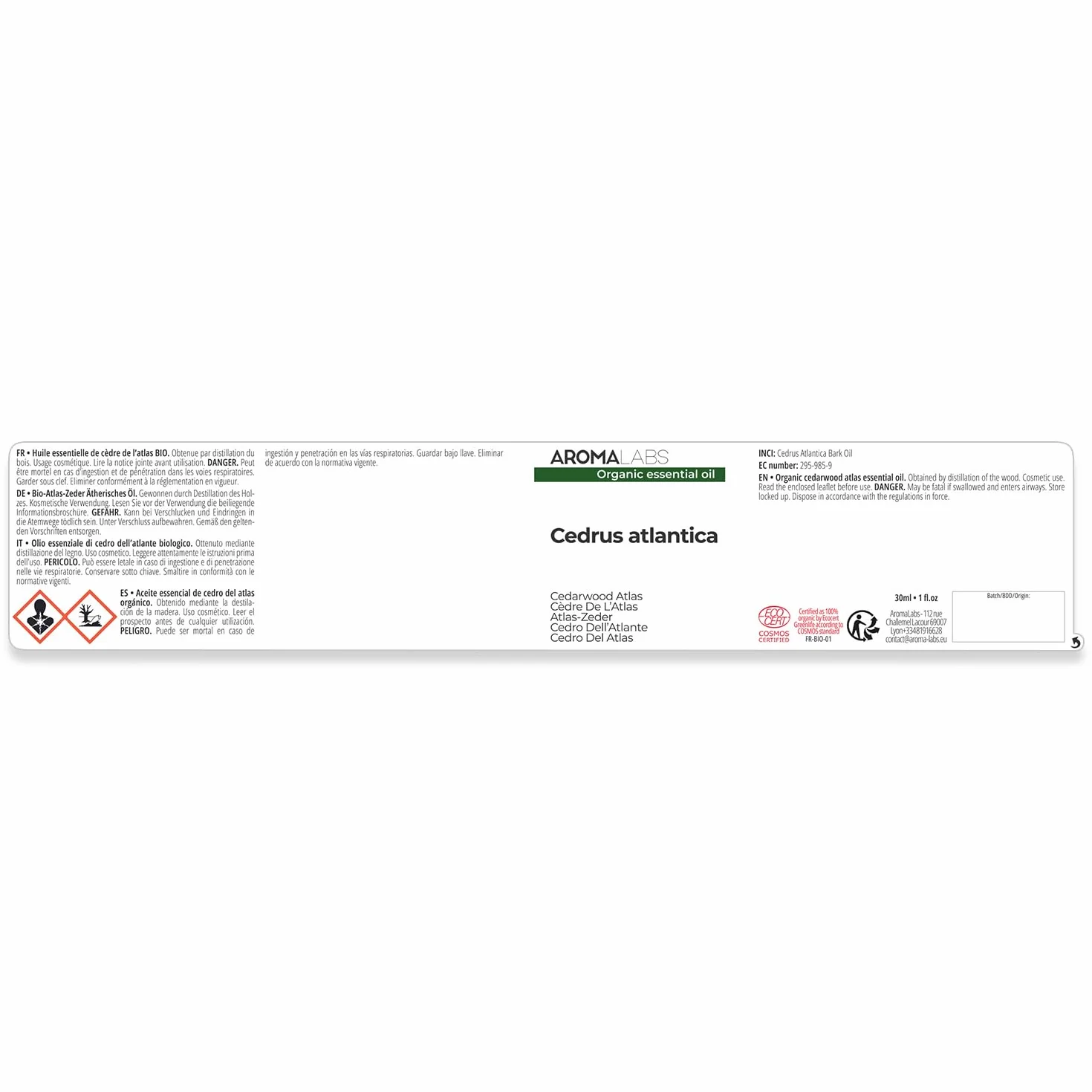 Olio Essenziale Cedro dell’Atlante BIO 30 mL Aroma Labs Chemiotipizzato Certificato AB Cosmos
