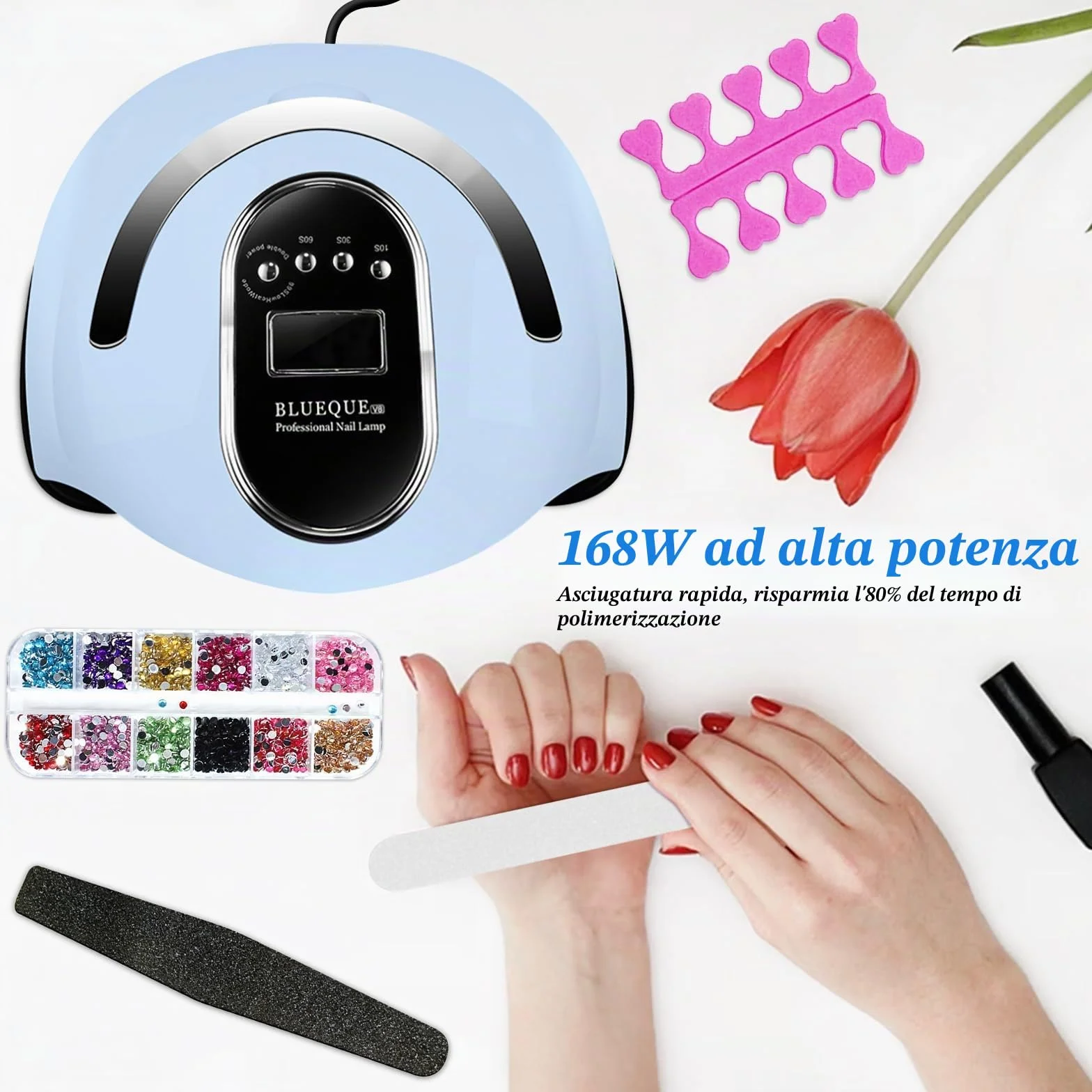 Lampada UV LED per Unghie 168W con 4 Timer 10/30/60/99s e Sensore LCD