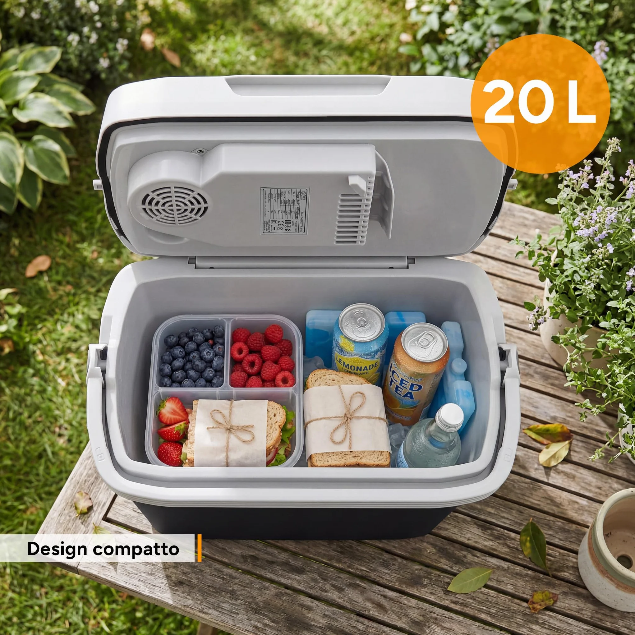 TZS First Austria Frigo Portatile Elettrico 20L Tripla Alimentazione 12V/230V/USB-C Raffreddamento Riscaldamento Nero Grigio