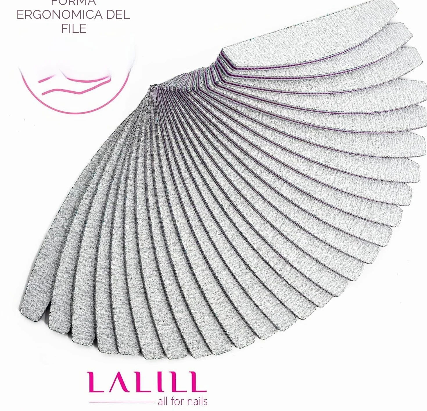 LALILL Lima per Unghie 50 Pz. 100/180 Grit, Mezza Luna Zebra - Bifacciale, Monouso - Professionale