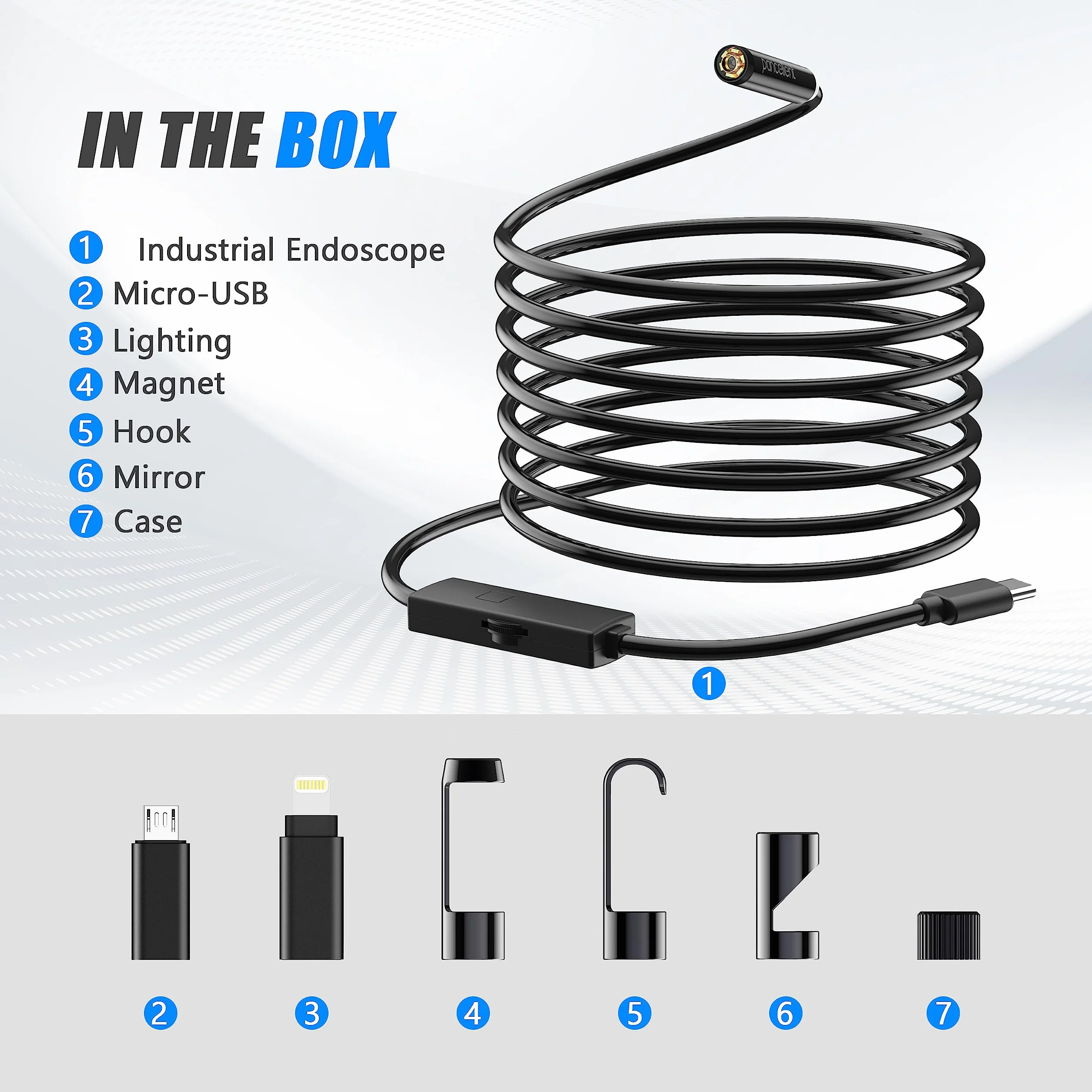Boroscopio a Serpente a Doppia Lente 1920P, Endoscopio Tipo C con 8 Luci LED per Smartphone Android iOS iPhone iPad Samsung 5M