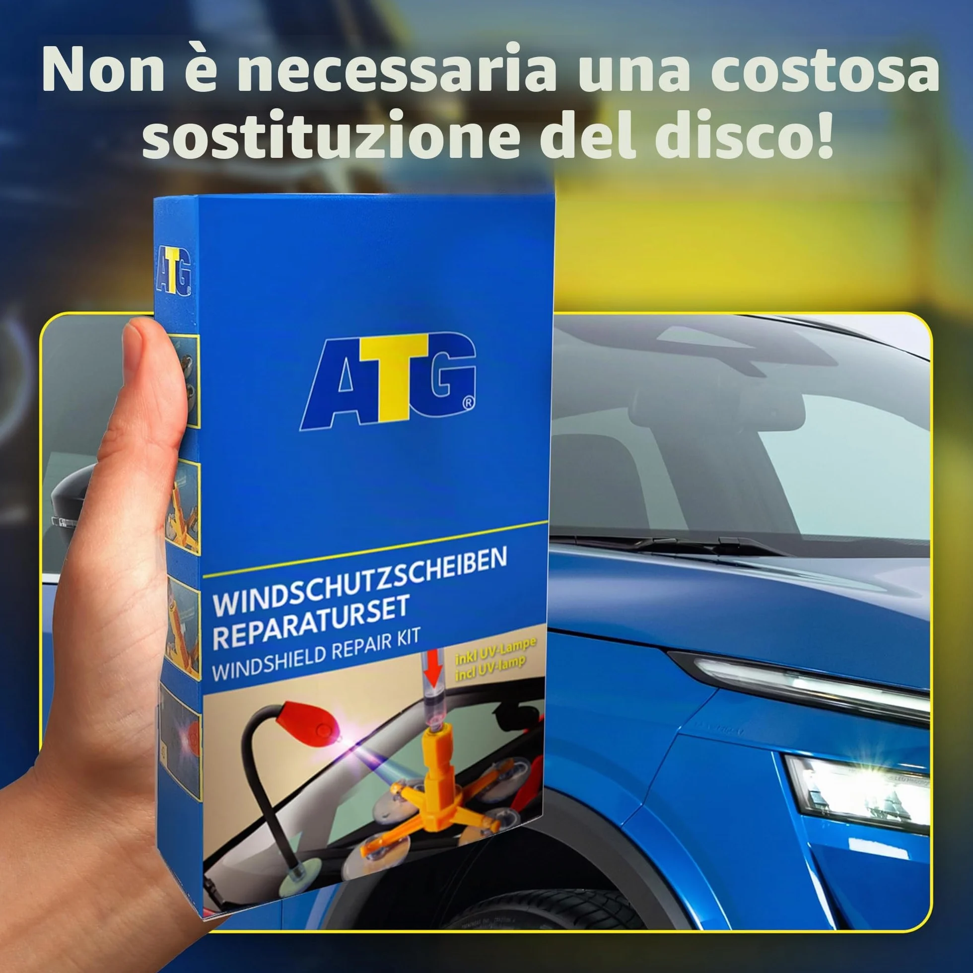 ATG® Kit riparazione parabrezza auto con lampada UV – Resina polimerizzazione rapida