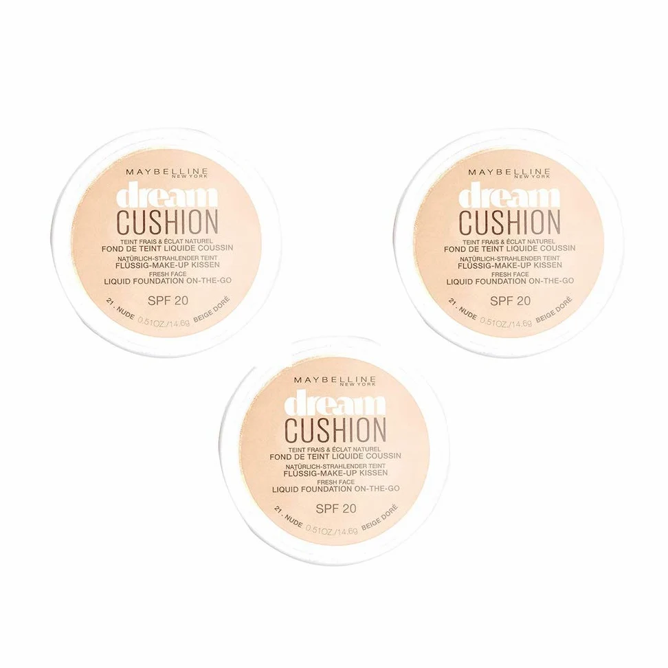 Maybelline New York Fondotinta dream cushion 21 beige dore, Set di 3