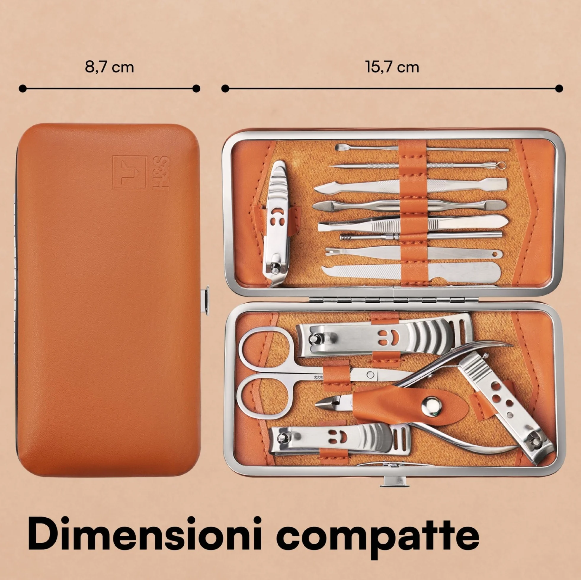 H&S Set Tagliaunghie 16 pcs Acciaio Inox Manicure Pedicure Kit Unghie Uomo Donna con Custodia