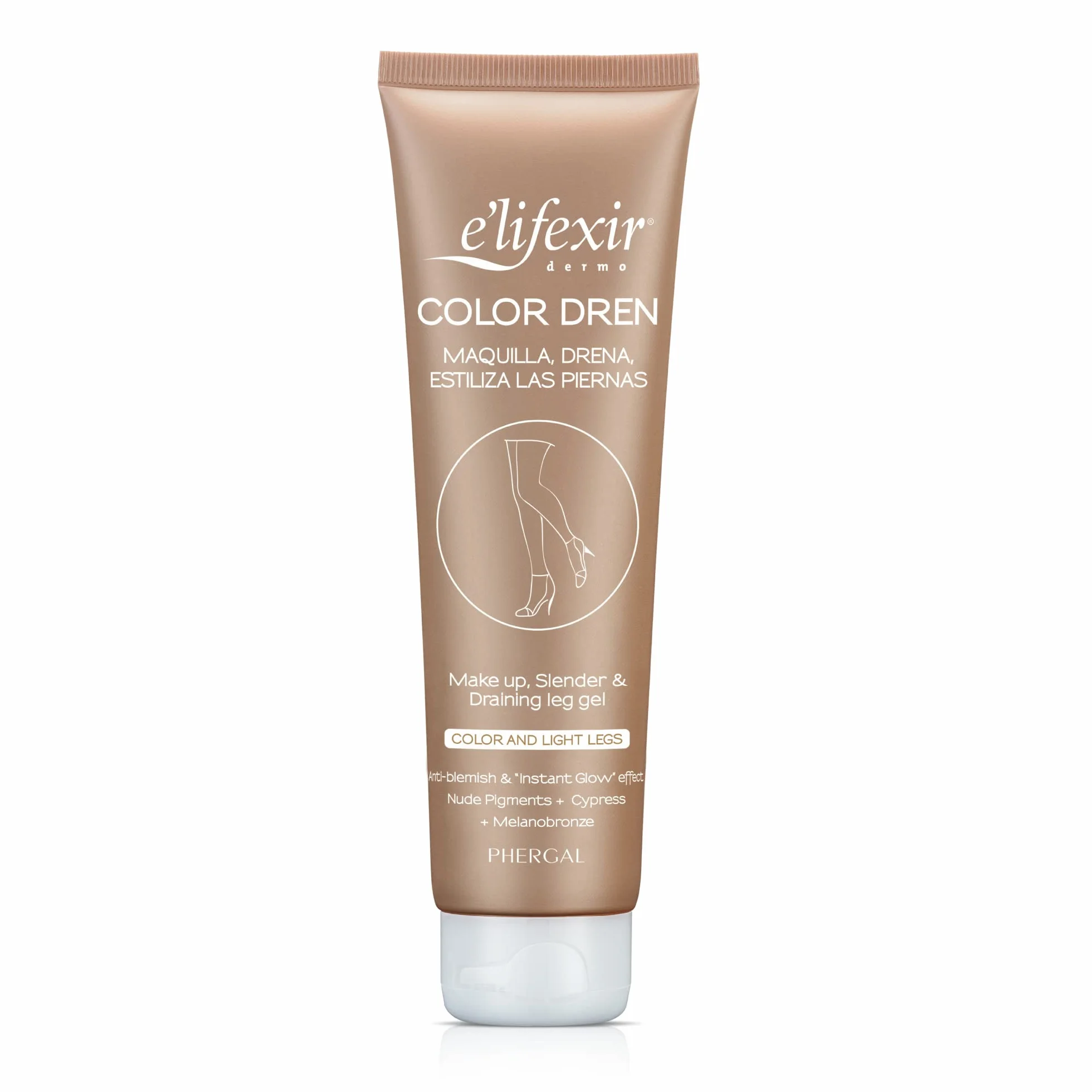 E'LIFEXIR Color Dren | Trucco per Gambe, Trucca, Drena e Stile con Colore Abbronzato | Crema Effetto Calze Invisibili | Non Macchia e Assorbimento Rapido, 150 ml