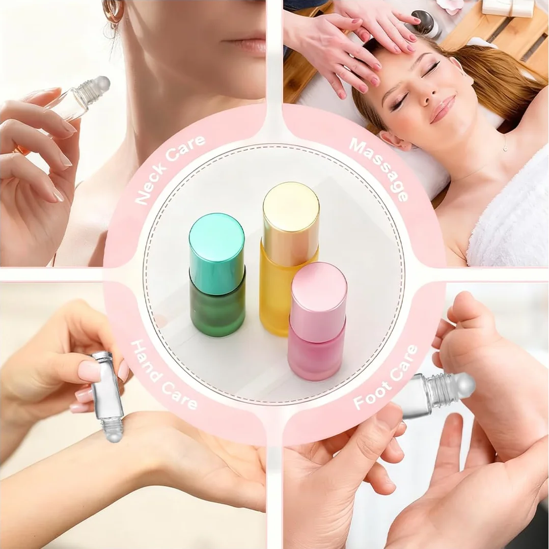 10ml/5ml Roll on Vuoto per Oli Essenziali, Bottiglie roll on con 2 Apriscatole, 2 Contagocce e 2 Erogatori a Pompa per Profumi, Oli Essenziali e Cosmetici