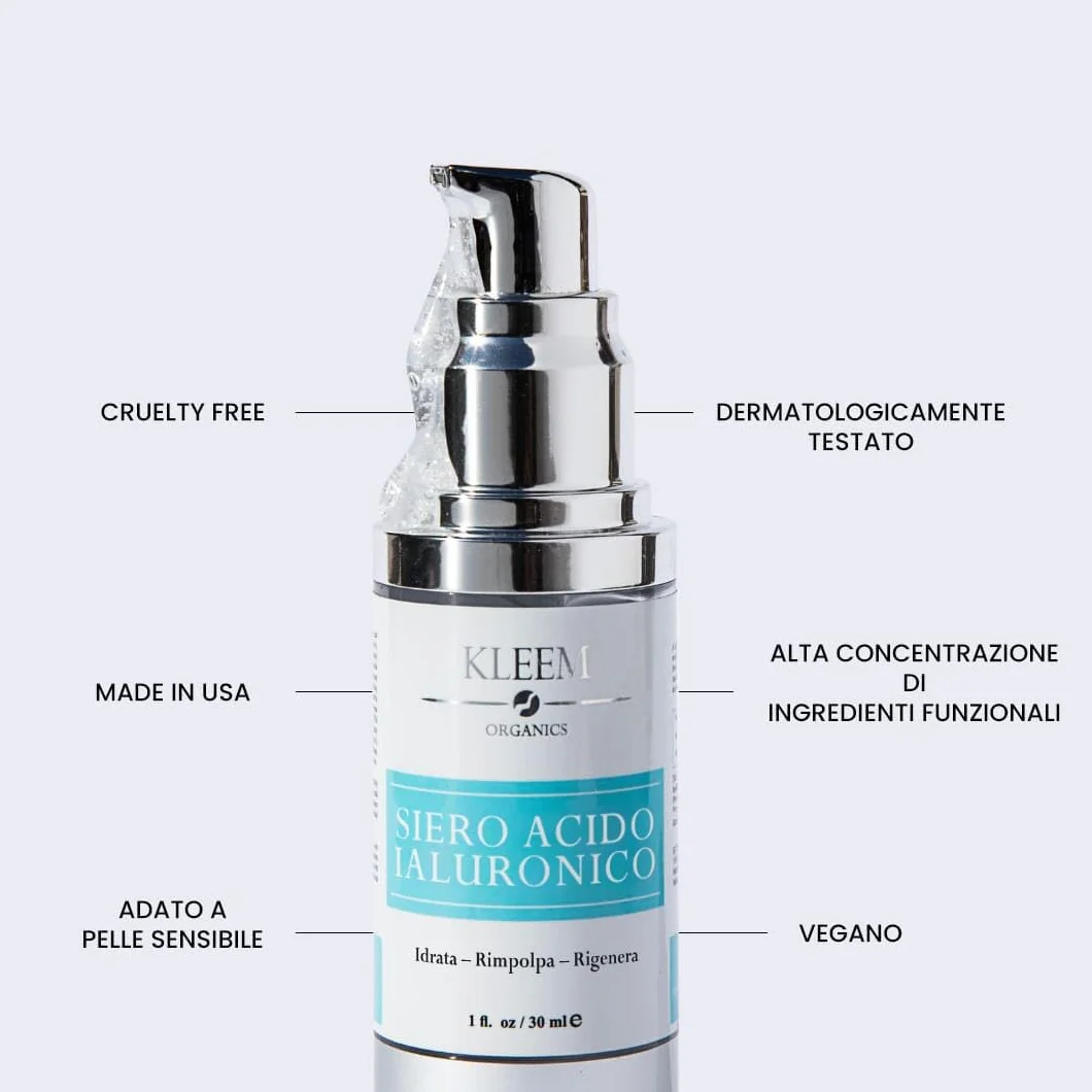 Kleem Siero Acido Ialuronico Viso 1.8% Antirughe Idratazione 24H Bio Vegano