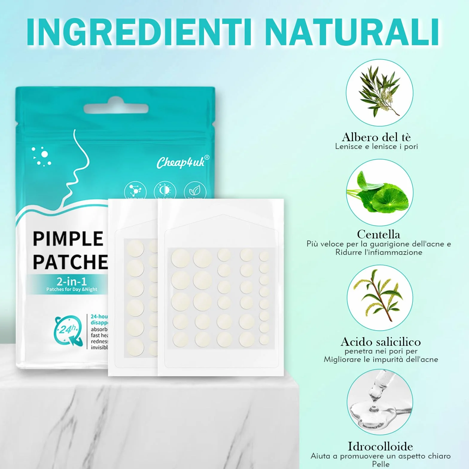 Patch Brufoli Pimple Patch con olio dell'albero tè Acido Salicilico Cerotti Brufoli Invisibili Impermeabili Patch Brufoli Viso Possono Sbarazzarsi dell'acne Velocemente (264 pezzi)