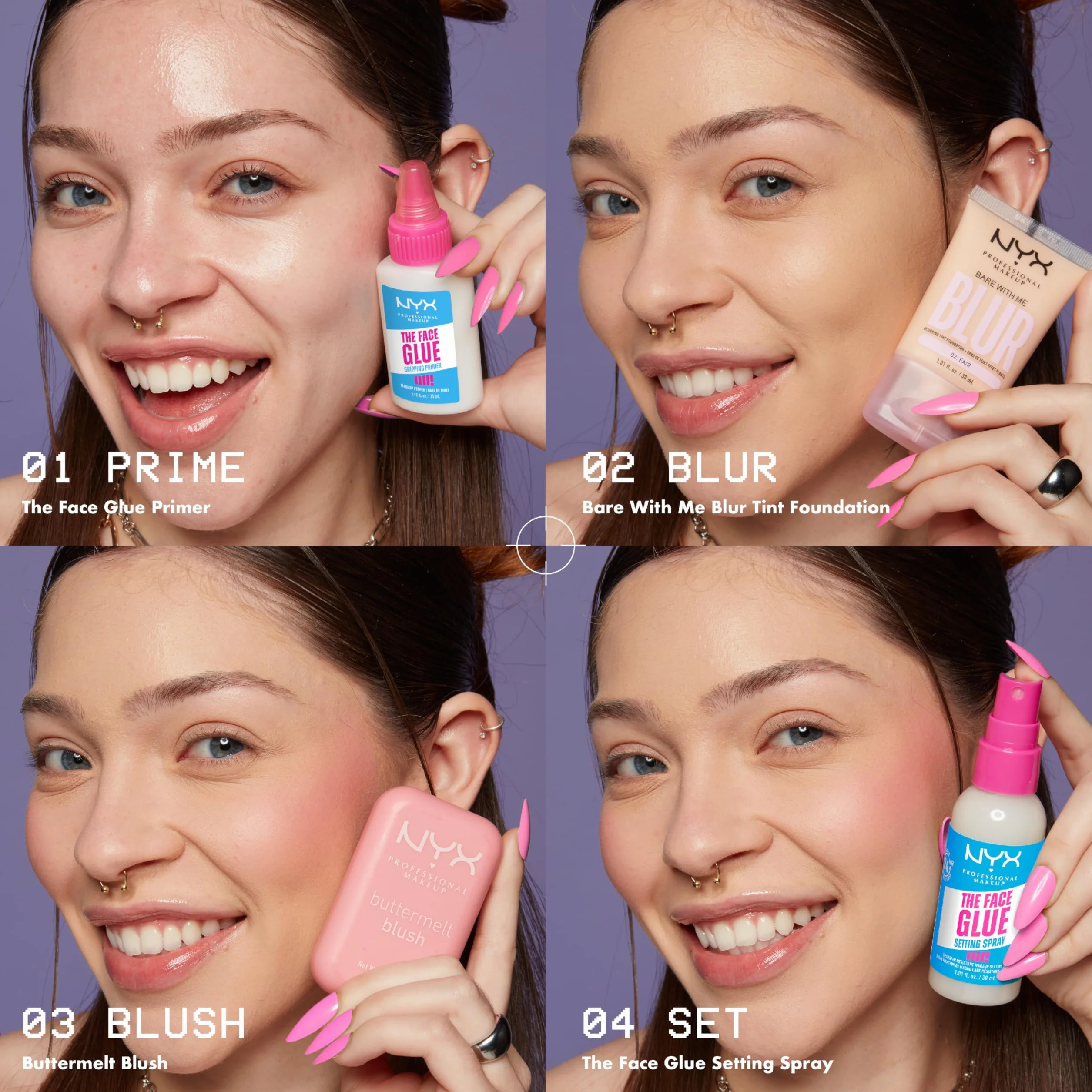 NYX Professional Makeup Spray Fissante, Per Tutti i Tipi di Pelle, Makeup Intatto fino a 24H, Finish Vellutato e Look Fresco Tutto il Giorno, Con Sciroppo d'Acero, The Face Glue, 60 ml