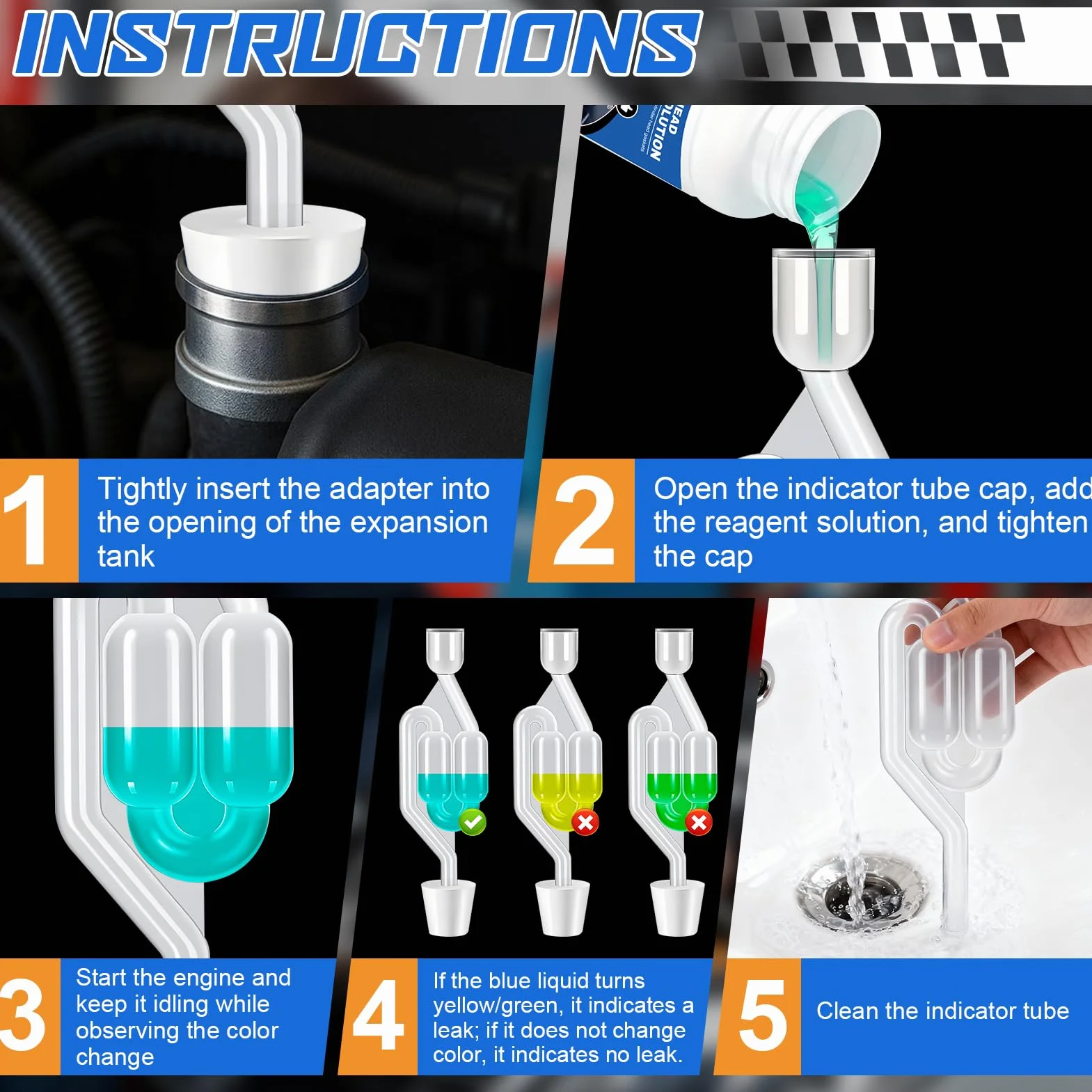 Tester di Guarnizione a Testa Cilindrica CO2 - Kit Universale Rilevatore di Perdite CO₂ per 50 Test Auto Moto