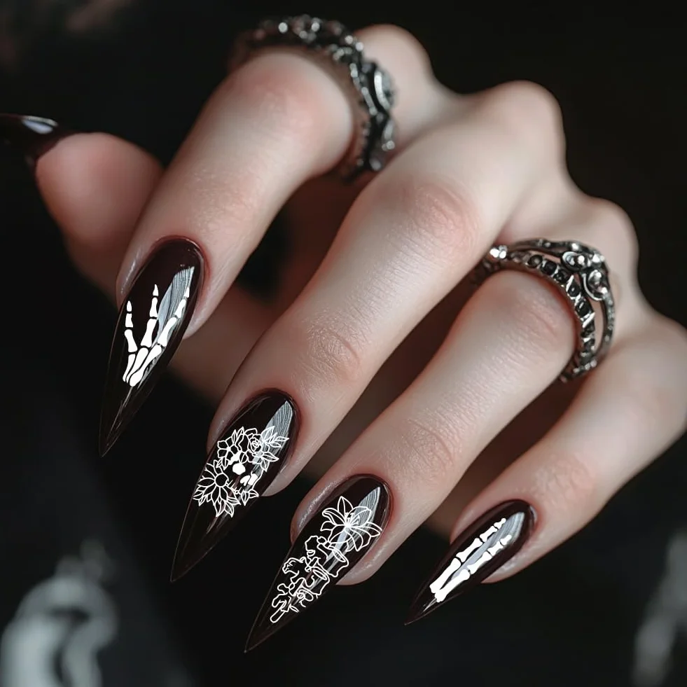 PH PandaHall 3 pz Timbro per Unghie con Teschio Gotico, 58 Modelli Scheletro Orrore Fiore Piastra per Stampaggio Unghie per Nail Design Stampa Manicure Salone Halloween