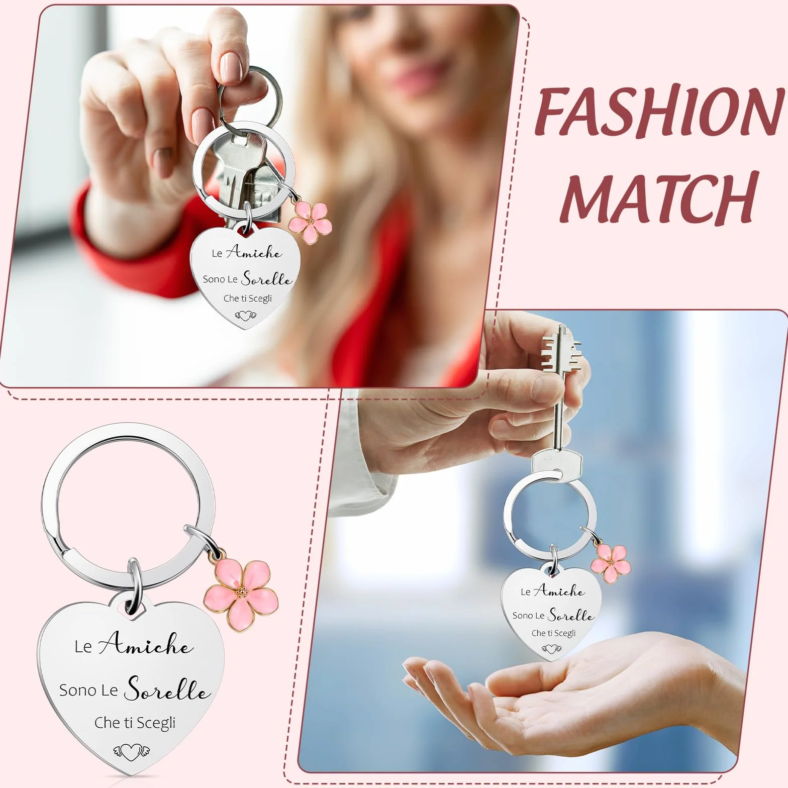 Weewooday Set Regalo per Migliore Amica e Sorella 1 Borsa per Cosmetici 1 Portachiavi dell'Amicizia con Ciondolo a Forma di Fiore Pochette per Trucchi Borsa Toilette Beauty Case per Compleanno