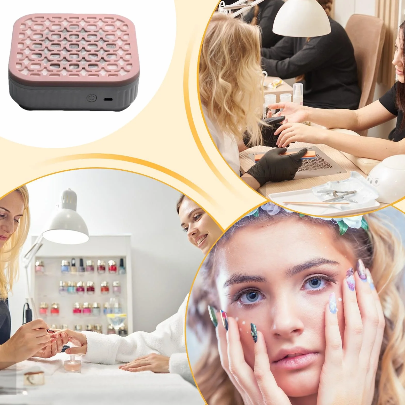 Aspirapolvere Per Unghie 5500 giri/min Filtro Ricaricabile Silenzioso 2 Modalità Potente per Gel Smalto Pedicure Salone