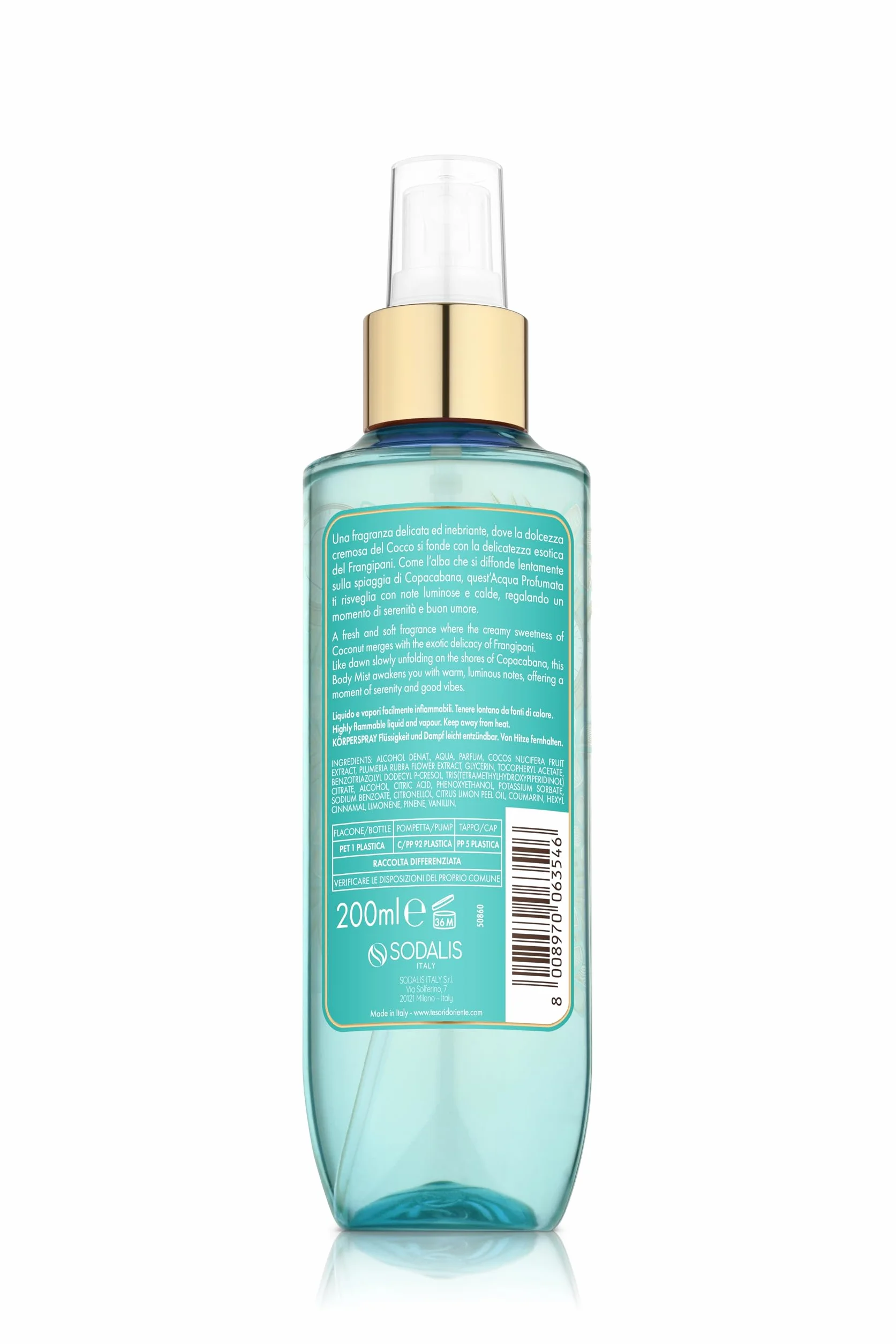Tesori d'Oriente Acqua Profumata Corpo Cocco e Frangipani 200ml