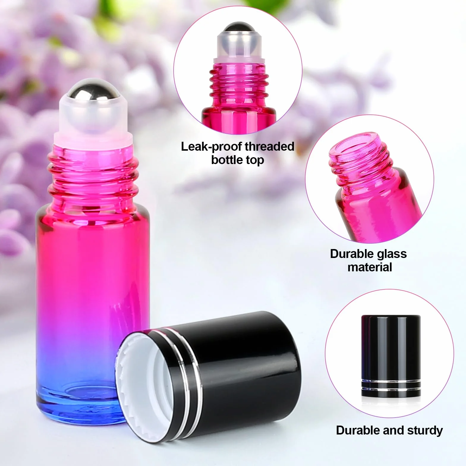 15 Pezzi 5ml Gradiente Roll On Bottiglie con Sfera in Acciaio Inossidabile,Roll on Vuoto per Oli Essenziali, Roll on Vuoto per oli Essenziali per Profumo, Olio Essenziale, Aromaterapia