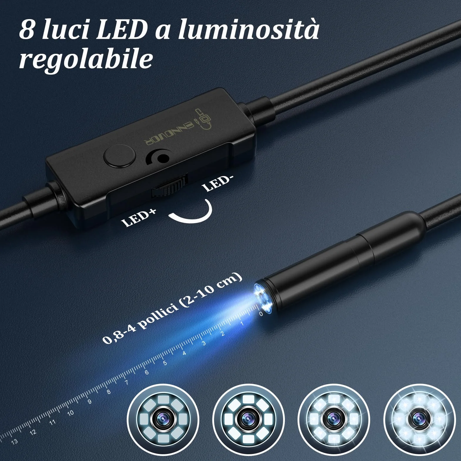 Endoscopio per Smartphone 1920P HD Telecamera Endoscopica IP67 Sonda Impermeabile 8 LED Cavo Semirigido 5m Android iOS