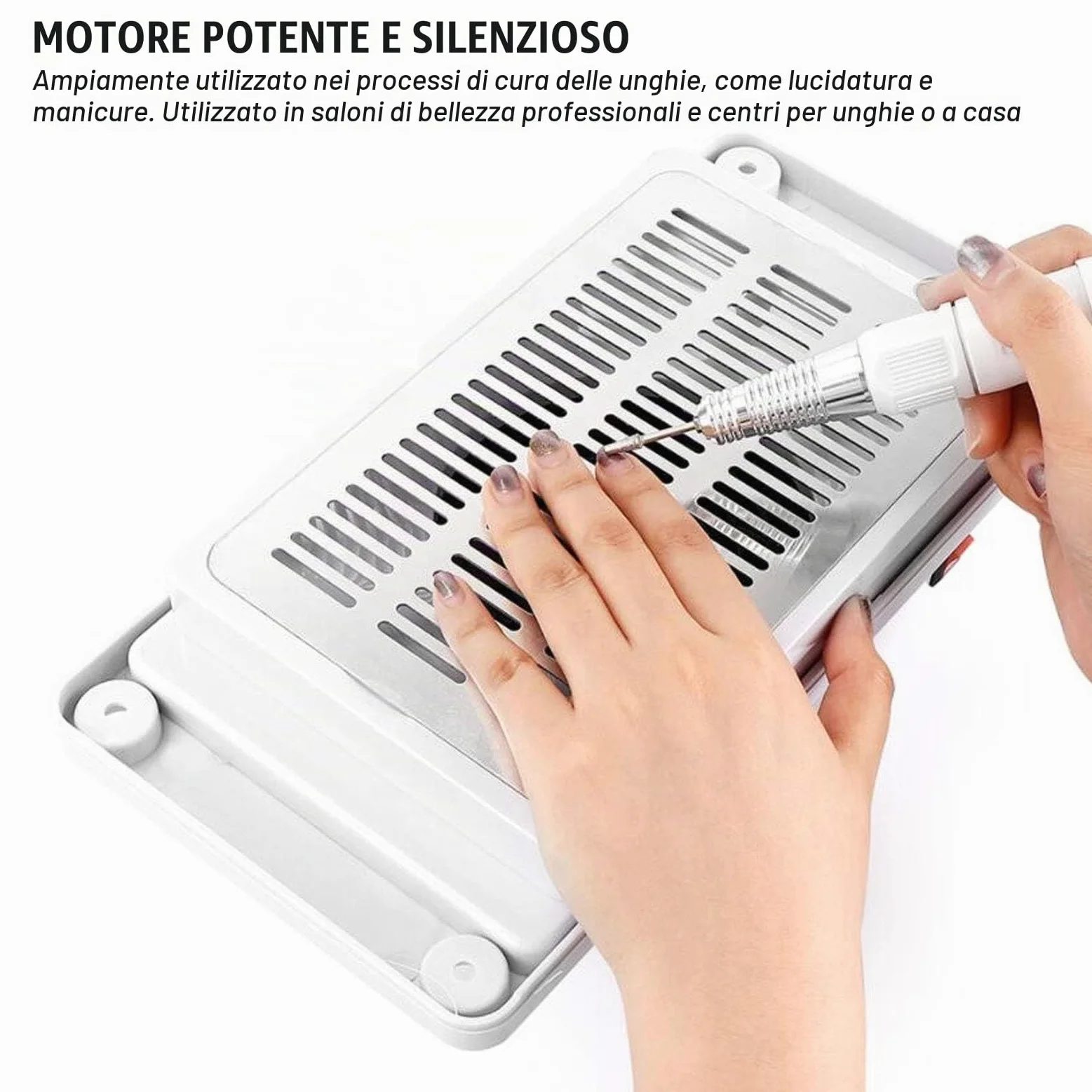 6W Aspirapolvere per unghie da tavolo silenzioso Strumento per pedicure per manicure Dispositivo per collettore di polveri per unghie con ventola per salone per unghie professionale Bianco(EU)