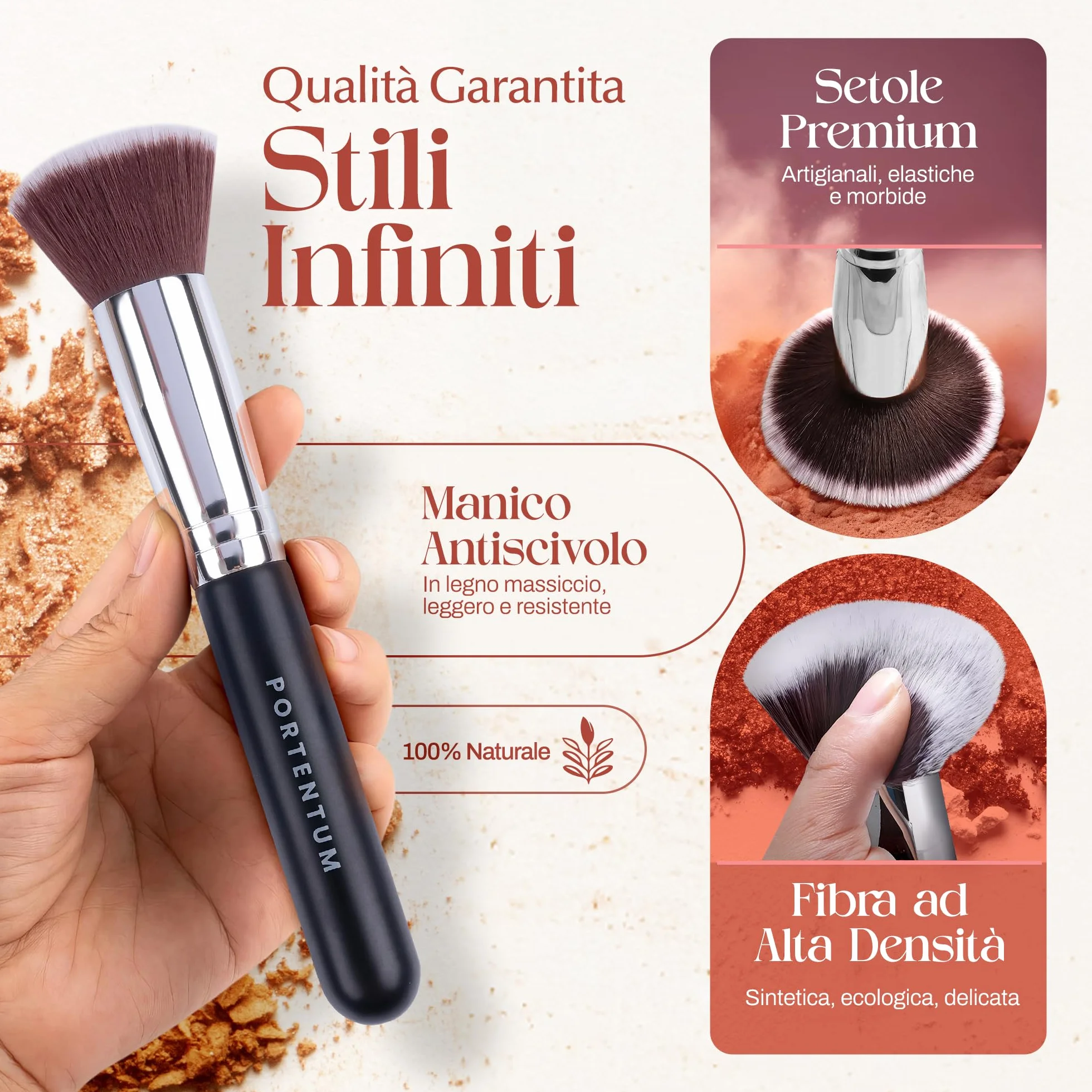 PORTENTUM Set Pennelli Make Up 10+2 Premium Synthetic Trucco Fondazione Cipria Fard Ombretto con Spugnetta e Blender Beauty
