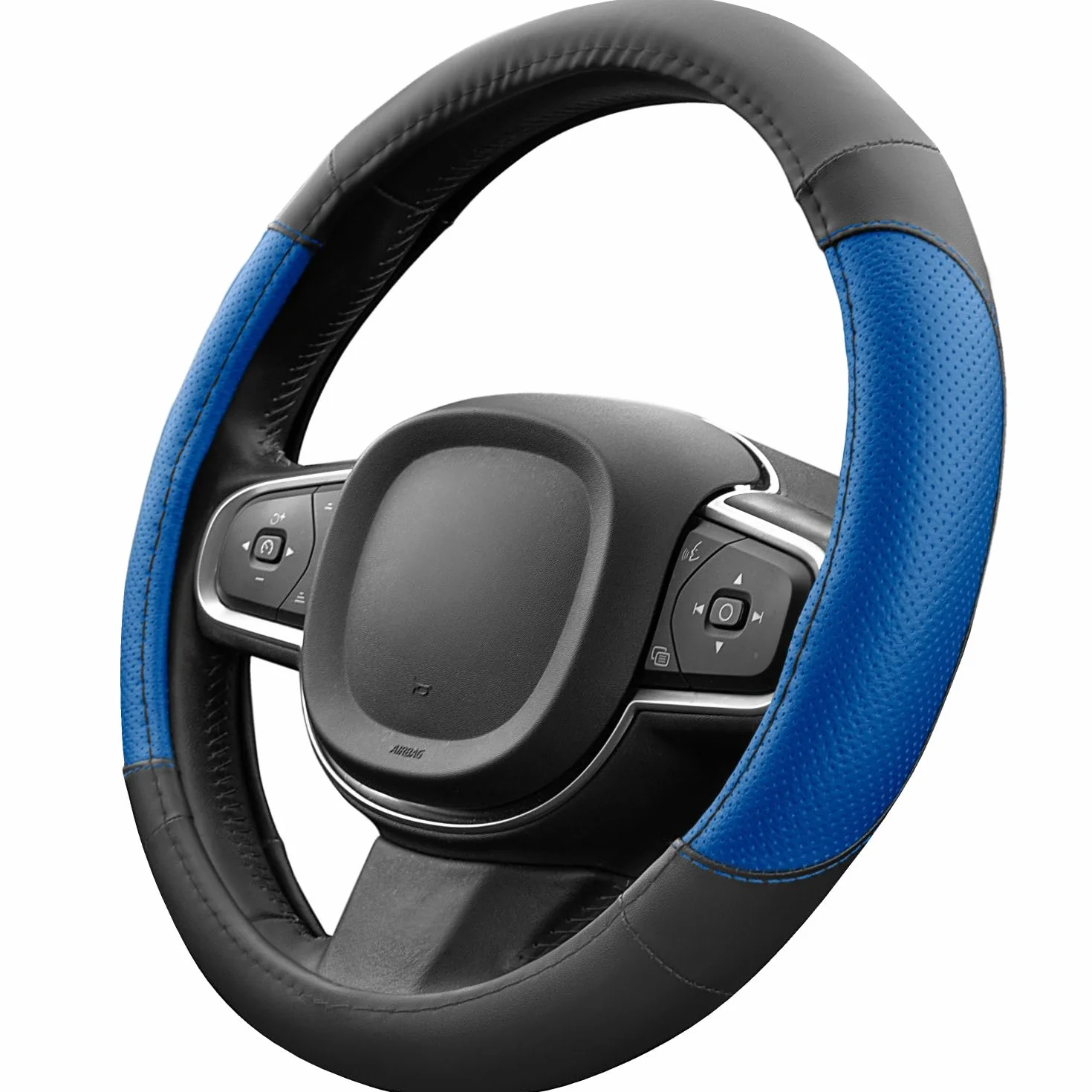 Coprivolante Auto Universale Nero Blu Finta Pelle Diametro 37-38 cm Accessori Auto Interno