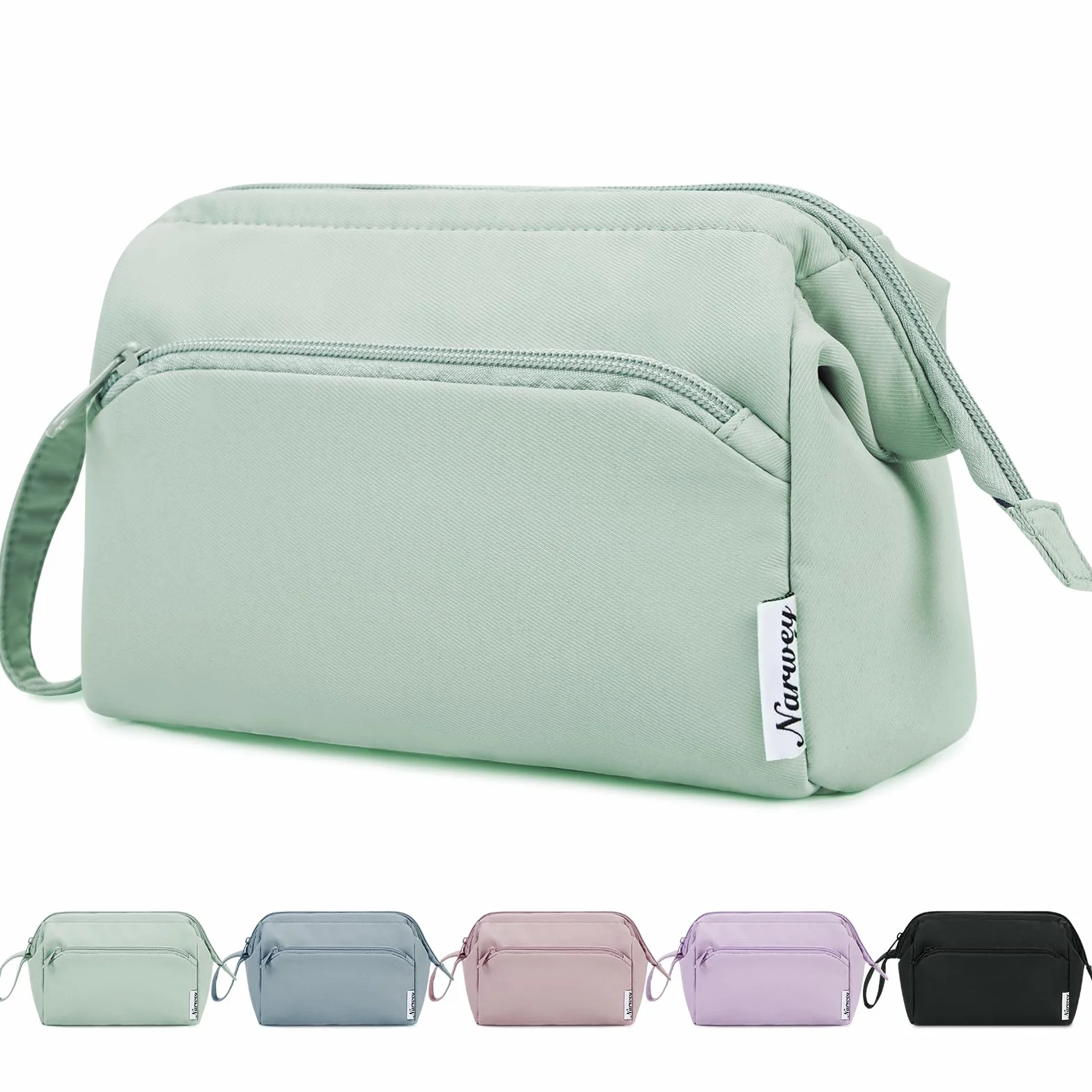 Narwey Spalancato Porta Trucchi Trousse Trucchi Donna Organizer, Beauty Case da Viaggio Donna Pochette Trucchi Make up Bag (Menta Verde)