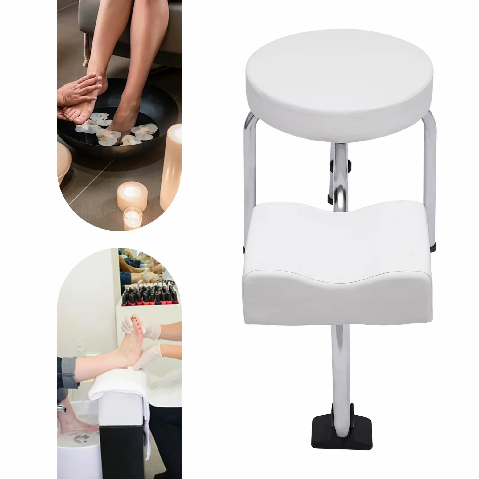 Sgabello per pedicure monopezzo, poggiapiedi regolabile per manicure, per salone di bellezza, per salone di bellezza e spa, colore: bianco