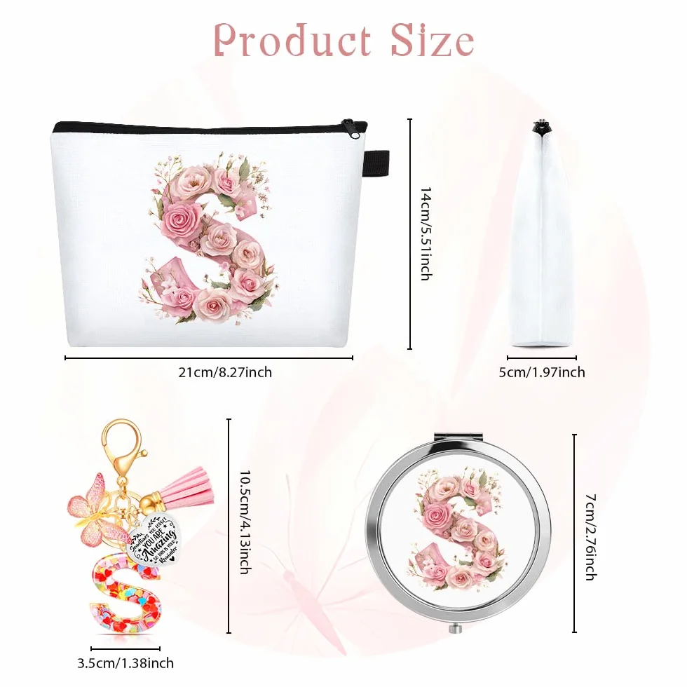 WALLFID Pochette Personalizzata con Lettere, Pochette da Make-up con Specchio & Portachiavi Motivazionale, Iniziali A–Z, Ideale come Regalo per Ragazze, Donne & Testimoni di Nozze (C)