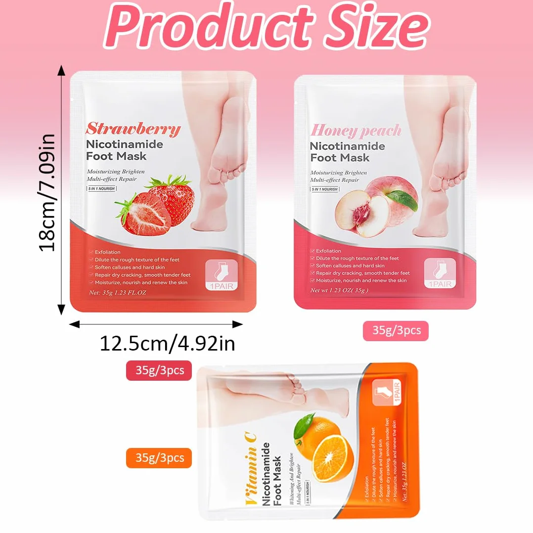 IKOPFLN 9 Paia di Maschera Piedi Esfoliante,Maschera Piedi Idratante,Per Secchi e Screpolati Cura dei Piedi(Pesca +Arancia + Fragola)