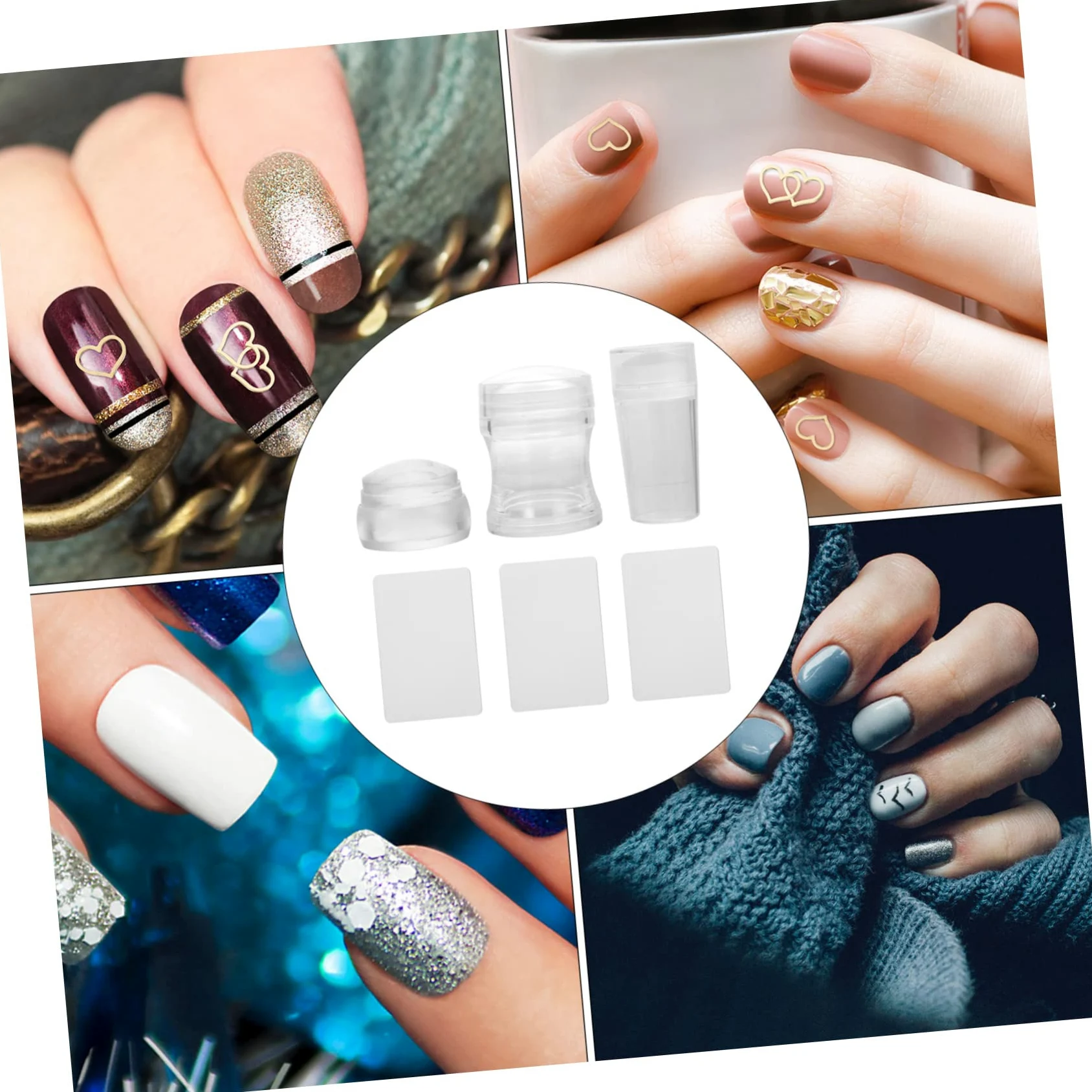 Housoutil 12sets Stampini Per Unghie Silicone Con Raschietti Strumento Per Manicure Art Timbratori e Raschietti Facile Usare e Portatile