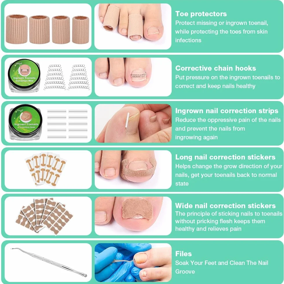 Set Correttore per Unghie Incarnite, Adesivi e Strumenti Pedicure, Tutore per Unghia Curva
