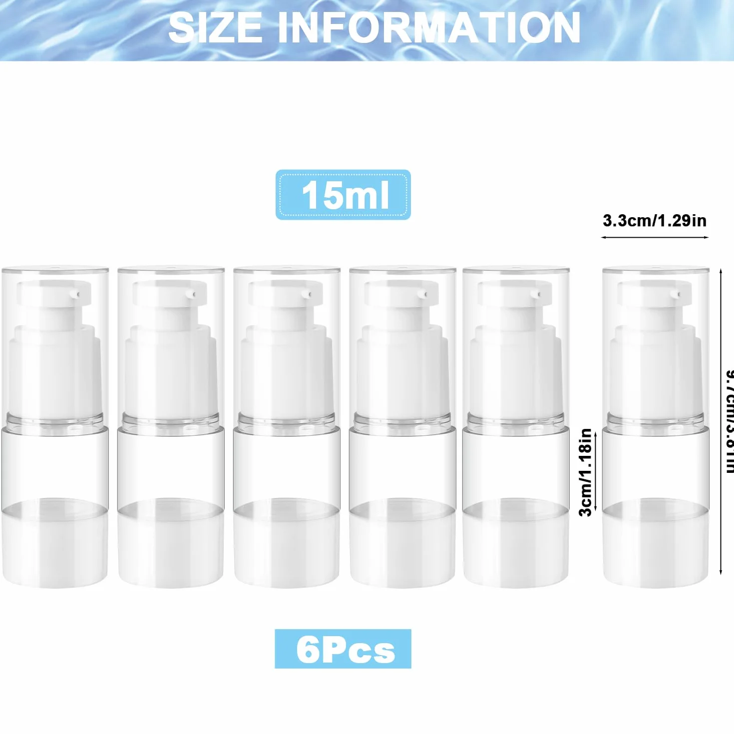 6 distributori di pompaggio airless da 15 ml, dispenser di crema, vuoto, contenitore per cosmetici, vuoto da viaggio, per lozioni, shampoo cosmetici