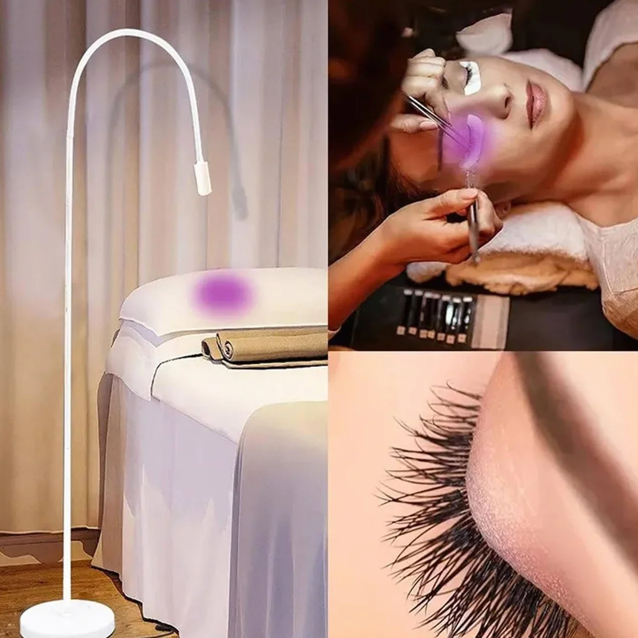 Lampada Uv Per Polimerizzazione Colla, Lampada Per Estensione Ciglia Uv Led + Benda Sull'Occhio + Occhiali + Interruttore A Pedale, Dimensione Spot Regolabile,Colla Polimerizza In 1-3 Secondi,White