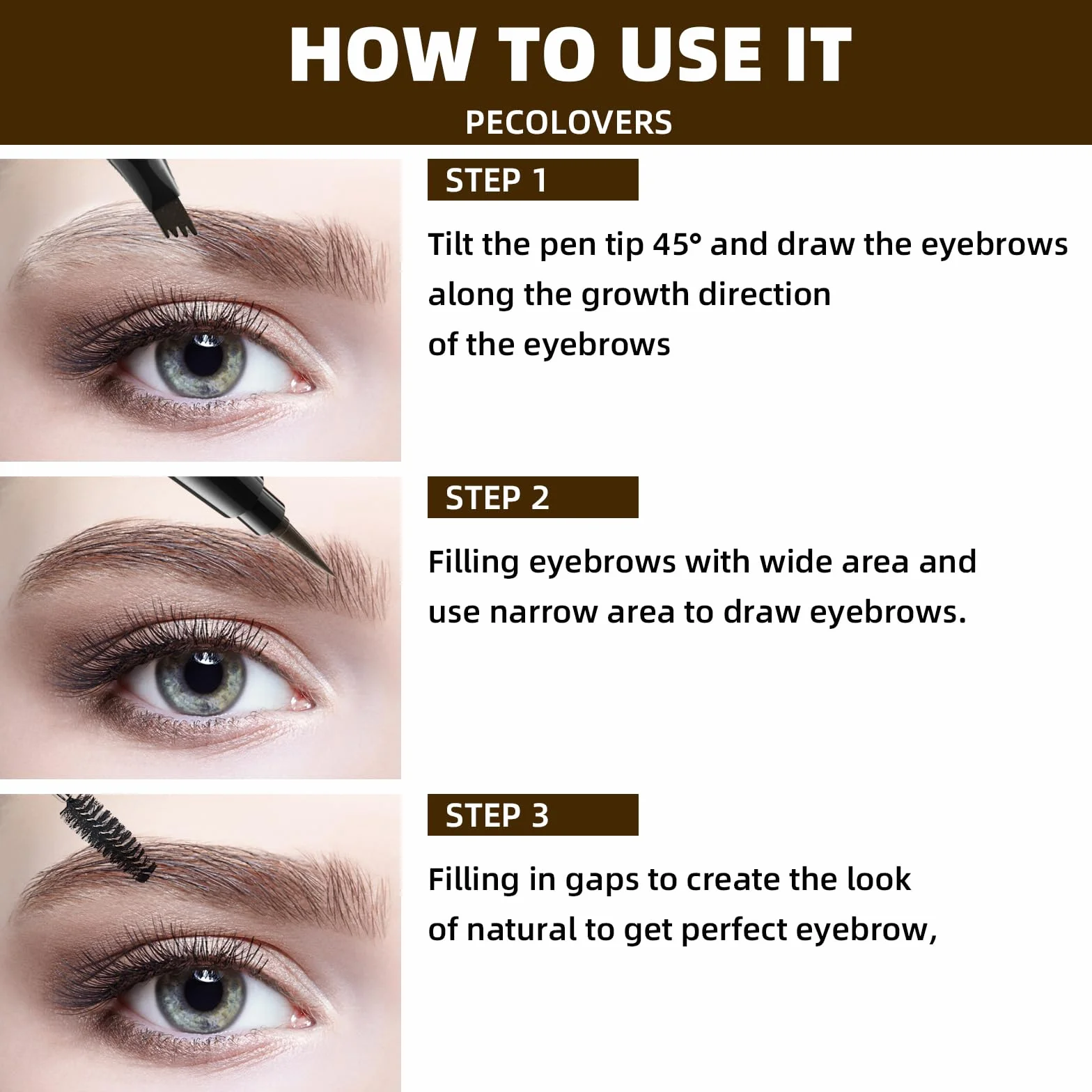Matita per sopracciglia impermeabile, matita per sopracciglia microblading 2 in 1 a doppia estremità, lunga durata, anti-sbavature Penna per sopracciglia liquida ad asciugatura rapida (Marrone scuro)