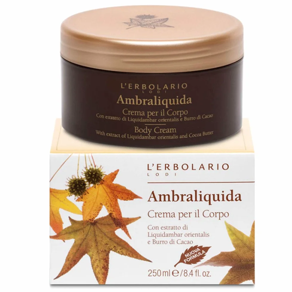 2x L' Erbolario - Crema Corpo AMBRALIQUIDA da 250 ml - Ricca e profumata emulsione per il Corpo, fragranza ambrata e vanigliata - in OMAGGIO pochette esclusiva L'Erbolario