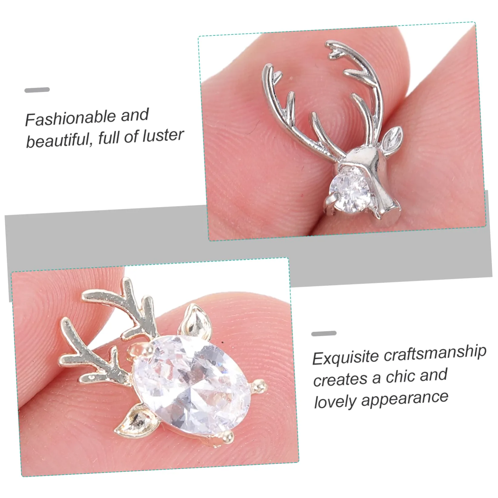 2 Set Accessori Per Unghie Con Design Corno Cervo E Zirconi Charms Per Nail Art Te Per Domestico 16 Pezzi * 2