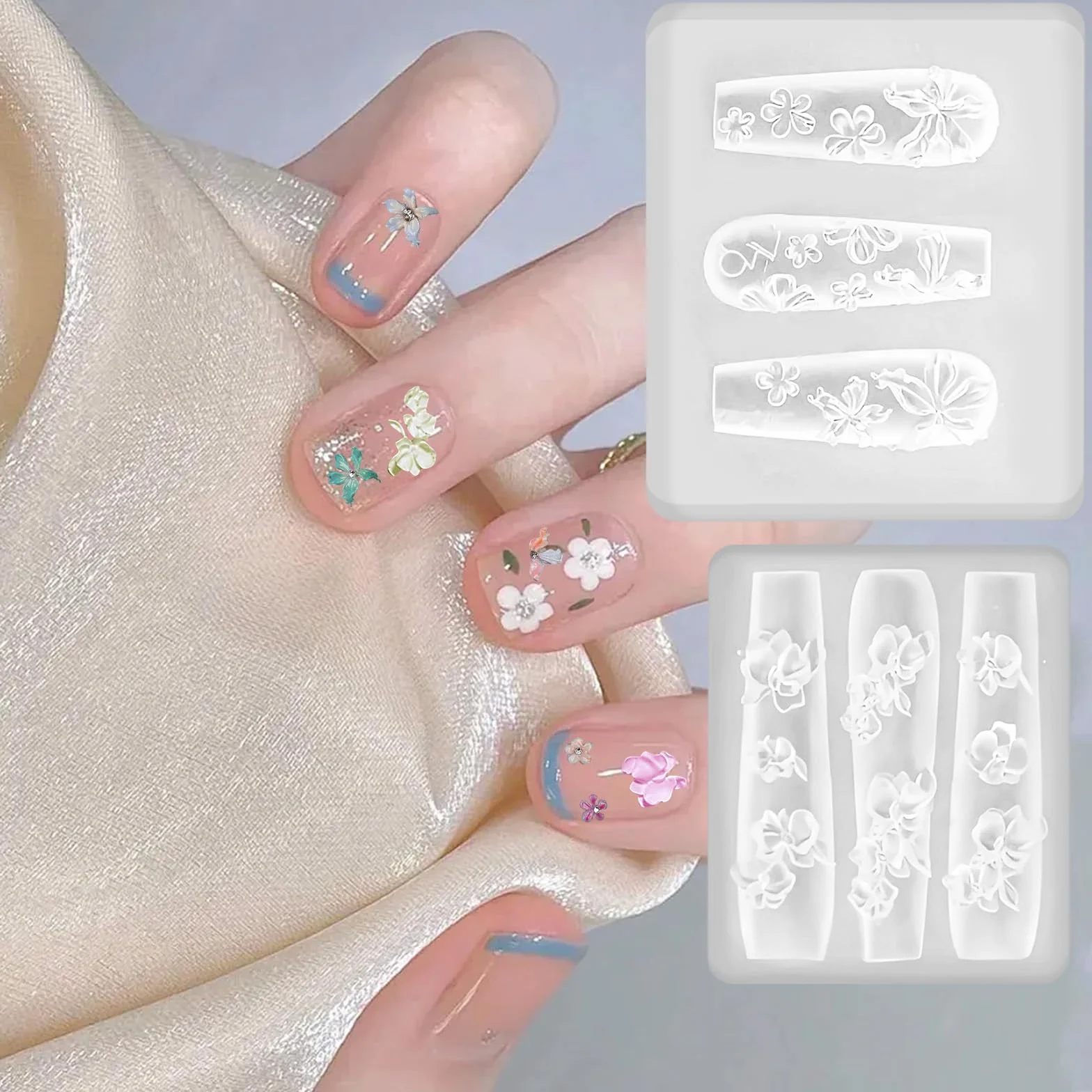 2 pezzi stampi in silicone per nail art a forma di fiore, simpatici stampi in silicone per nail art, strumenti per ciondoli, squisiti modelli di decorazioni per le donne, creazione di stampi per