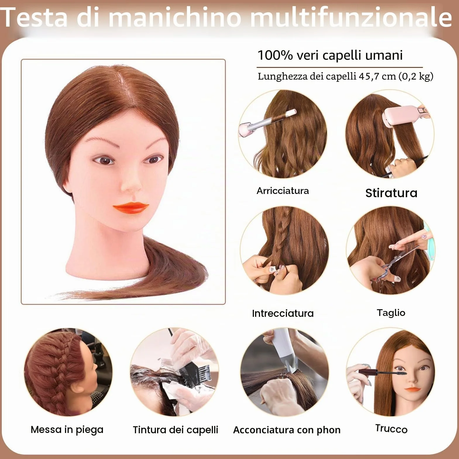 TopDirect 18" Testina Parrucchiere Manichino Cosmetologia Formazione Pratica Capelli con Morsetto