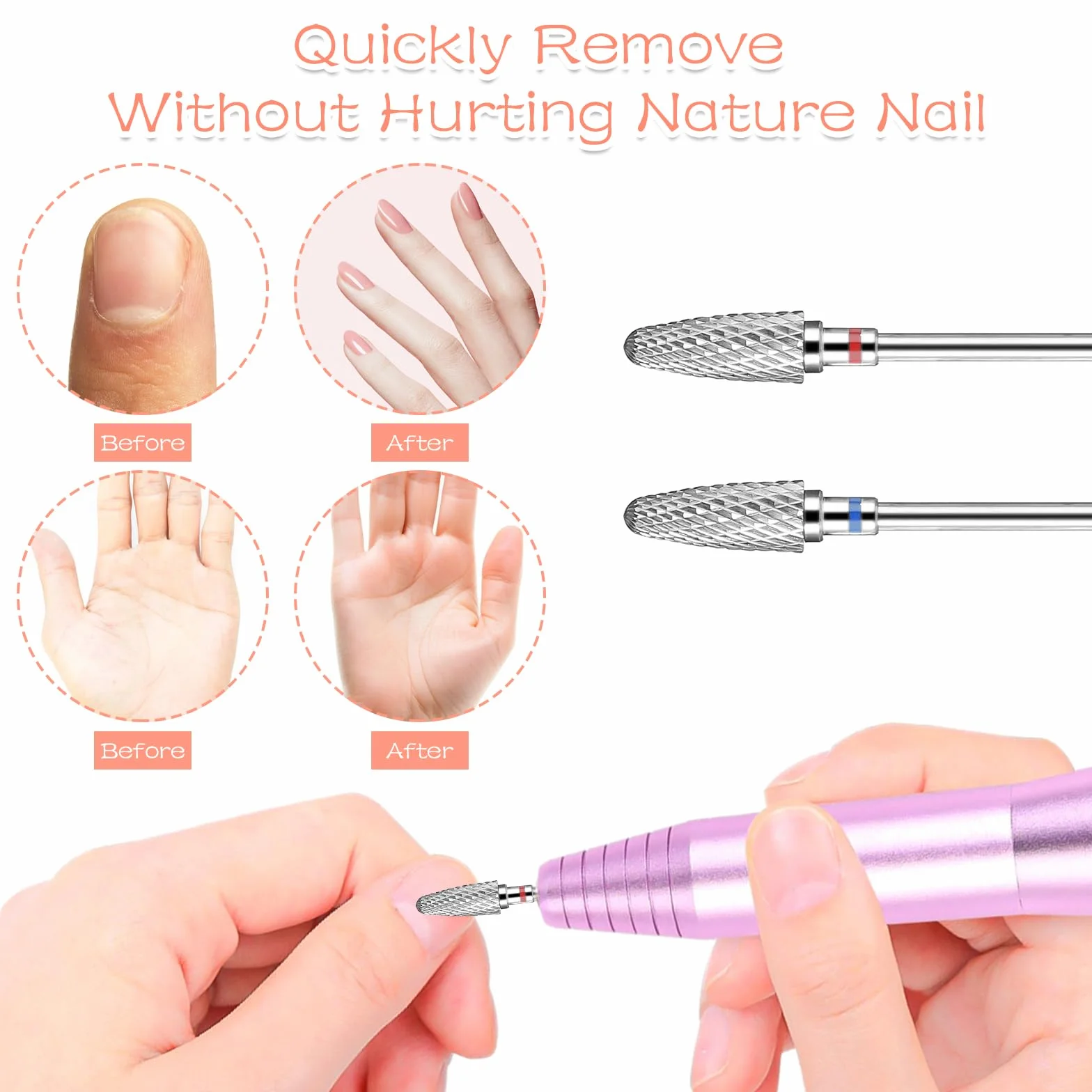 Gjinxi 2 punte per fresa per unghie in acciaio al tungsteno 3/32" lima per unghie gel acrilico manicure pedicure