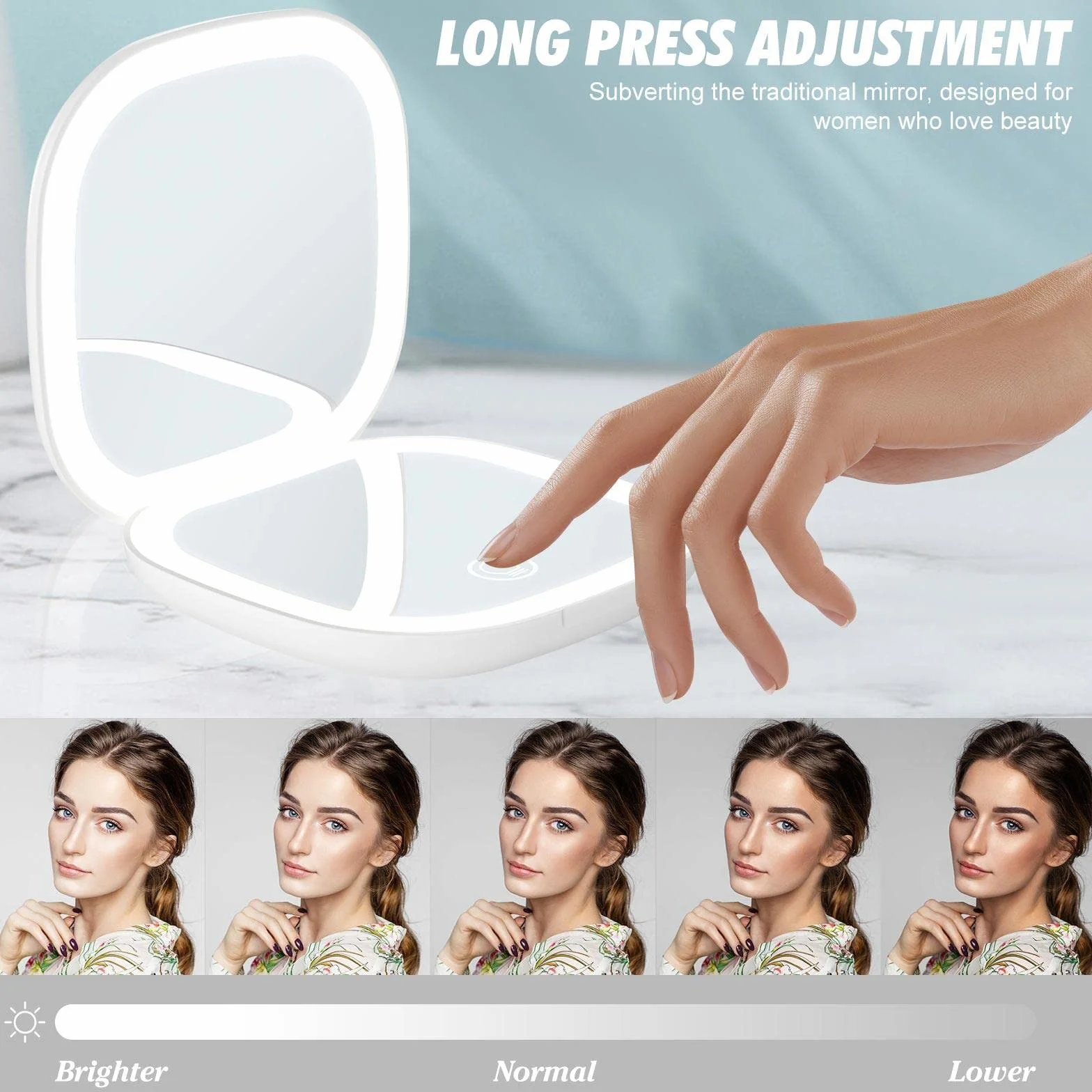 Specchio tascabile a LED con ingrandimento 1X/10X, specchio cosmetico pieghevole con luce regolabile