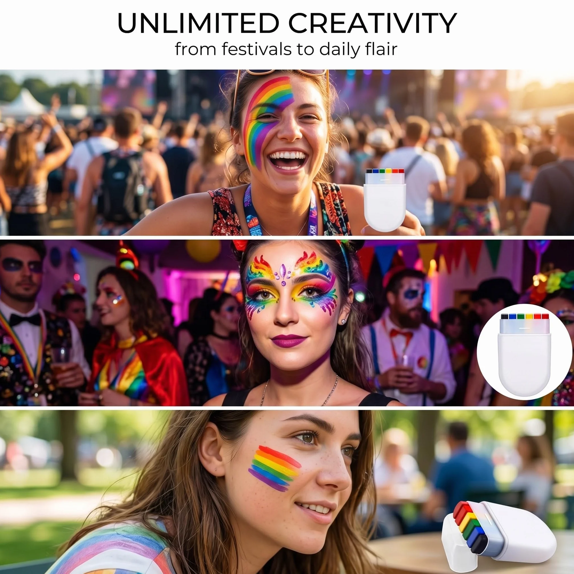 3 Pezzi 6 Colori Penna Pride,Per Feste Arcobaleno,Arcobaleno Penna,Pride Accessori Vernice Per Sfilate E Feste,Lgbt Trucco Con Bandiera Arcobaleno(A)