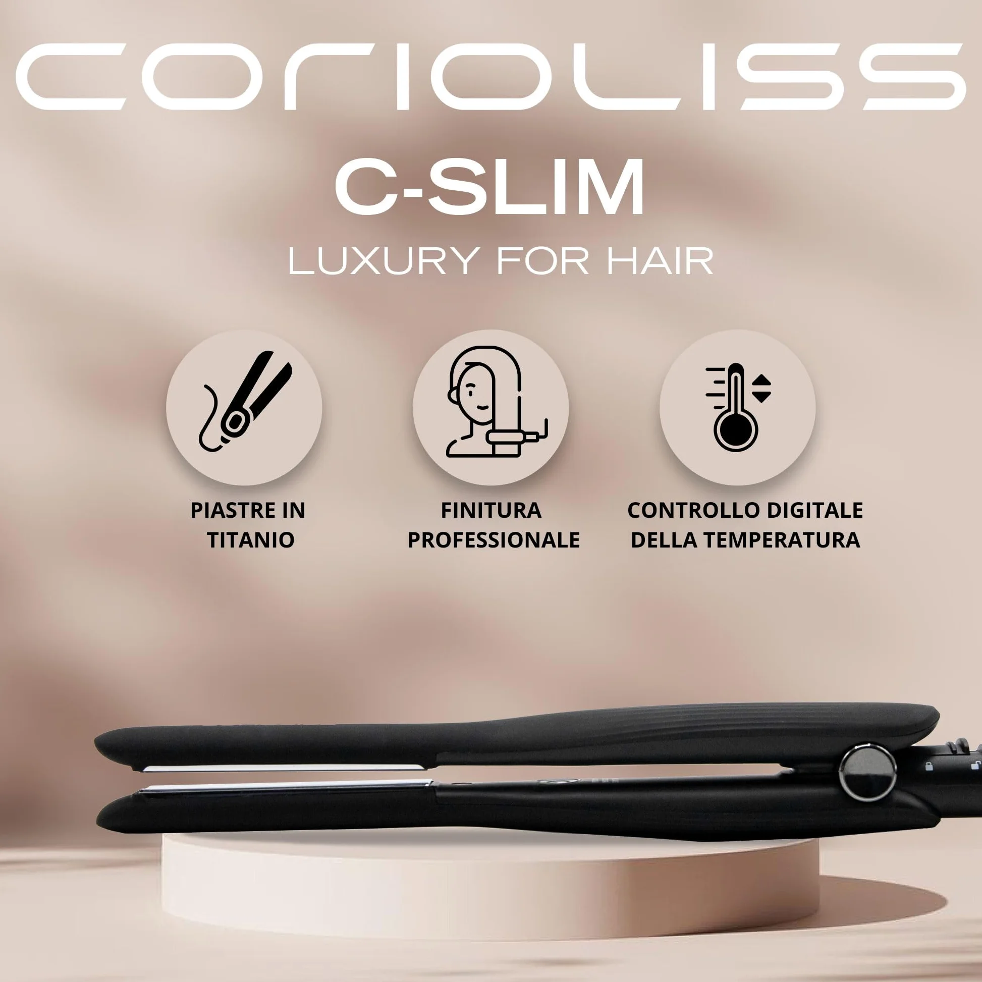 Corioliss Piastra per capelli Mini C-Slim con piastre extra sottili in titanio | Perfetta per Frangia e Capelli Corti | Uomo e Donna | Ionica | Anticrespo Black.