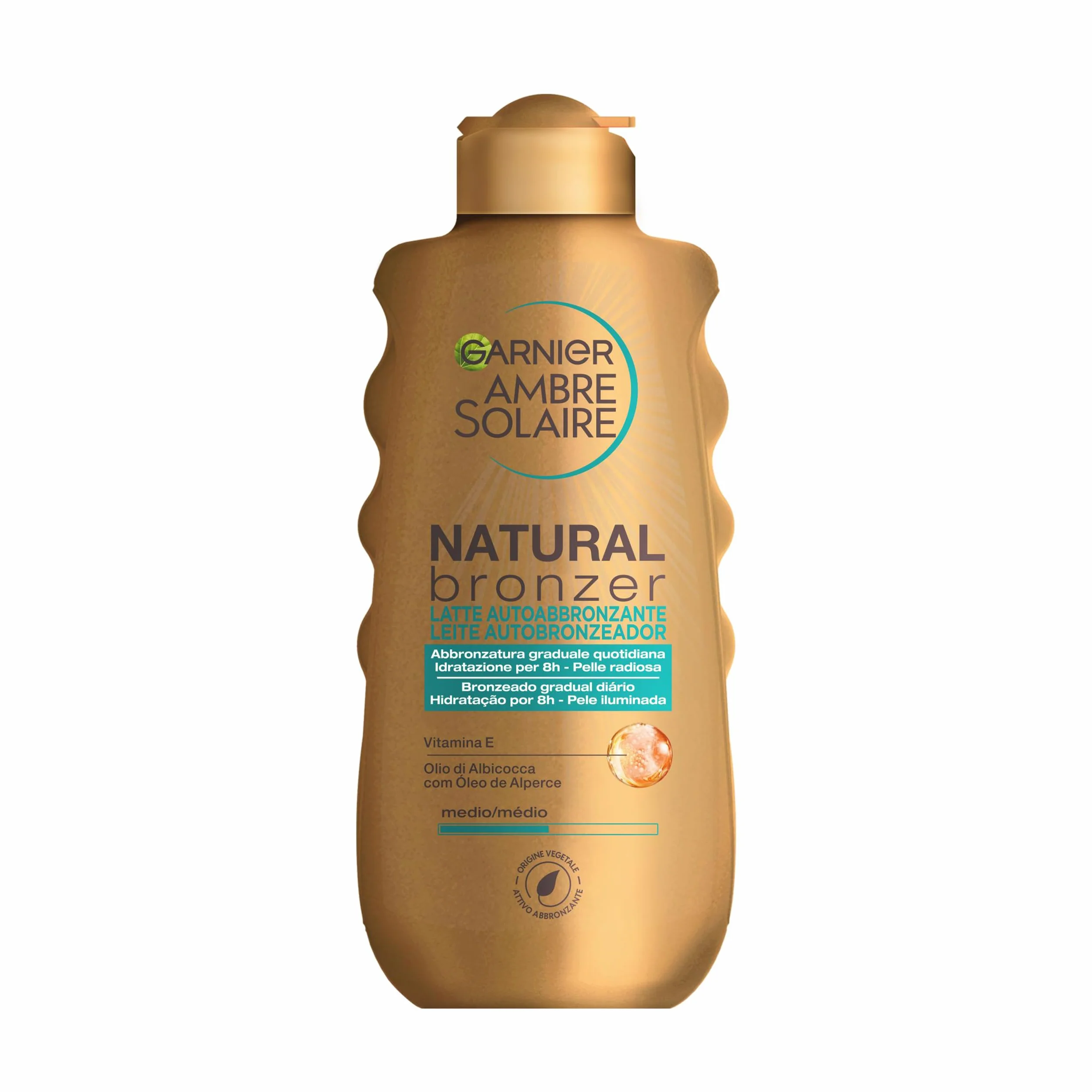 Garnier Latte Autoabbronzante Natural Bronzer Ambre Solaire, per un'Abbronzatura Uniforme e Naturale, a Rapido Assorbimento