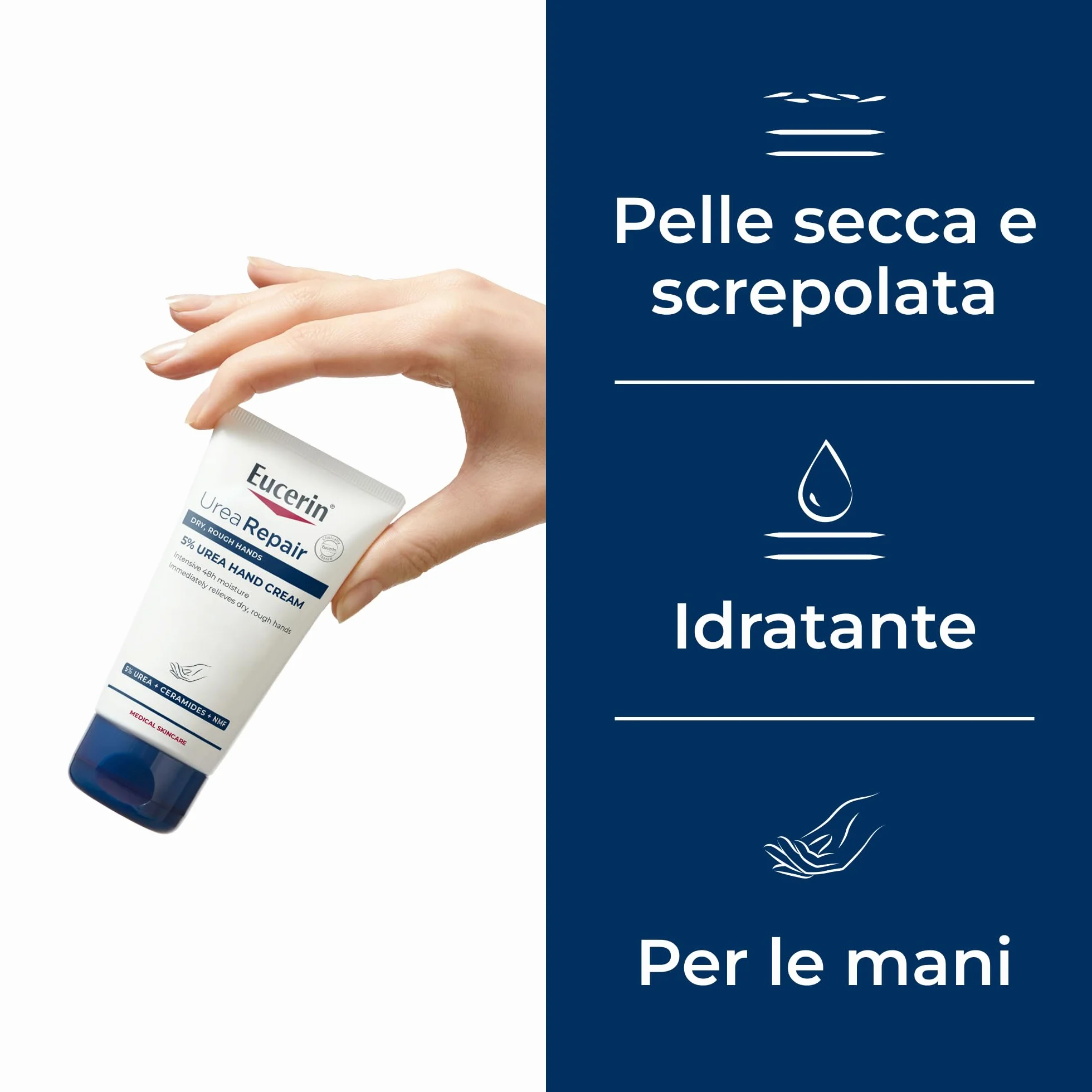 Eucerin Urea Repair Crema Mani Rigenerante 5% 75 ml, Crema mani riparatrice 48h con Urea e Ceramidi