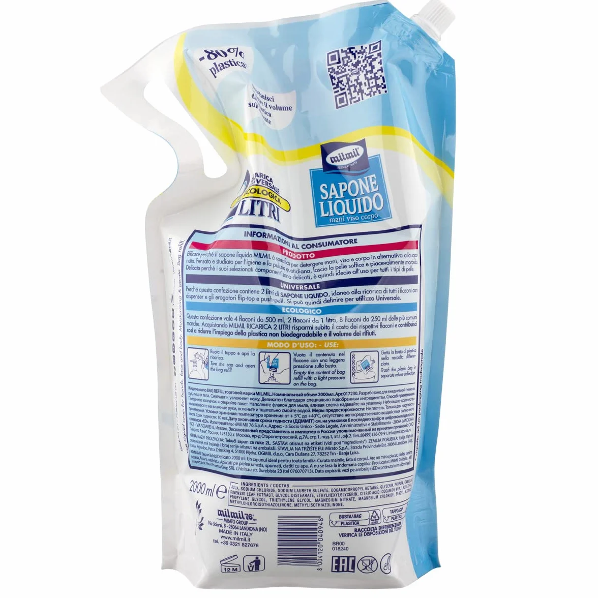 Milmil Sapone Liquido Neutro Ricarica Universale Maxirisparmio 2000 ML