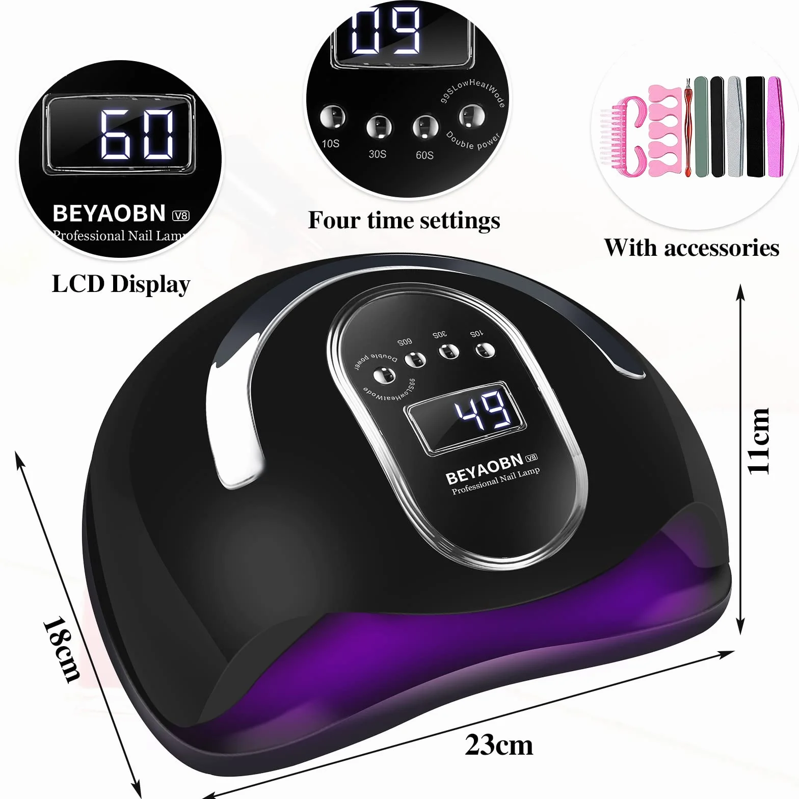 Lampada UV LED Lampada Unghie 168W Professionale, 4 Timer con 10s/30s/60s/99s, Fornetto per Manicure/Pedicure Permanente Smalto Semipermanente, Display LED Automatico Sensore